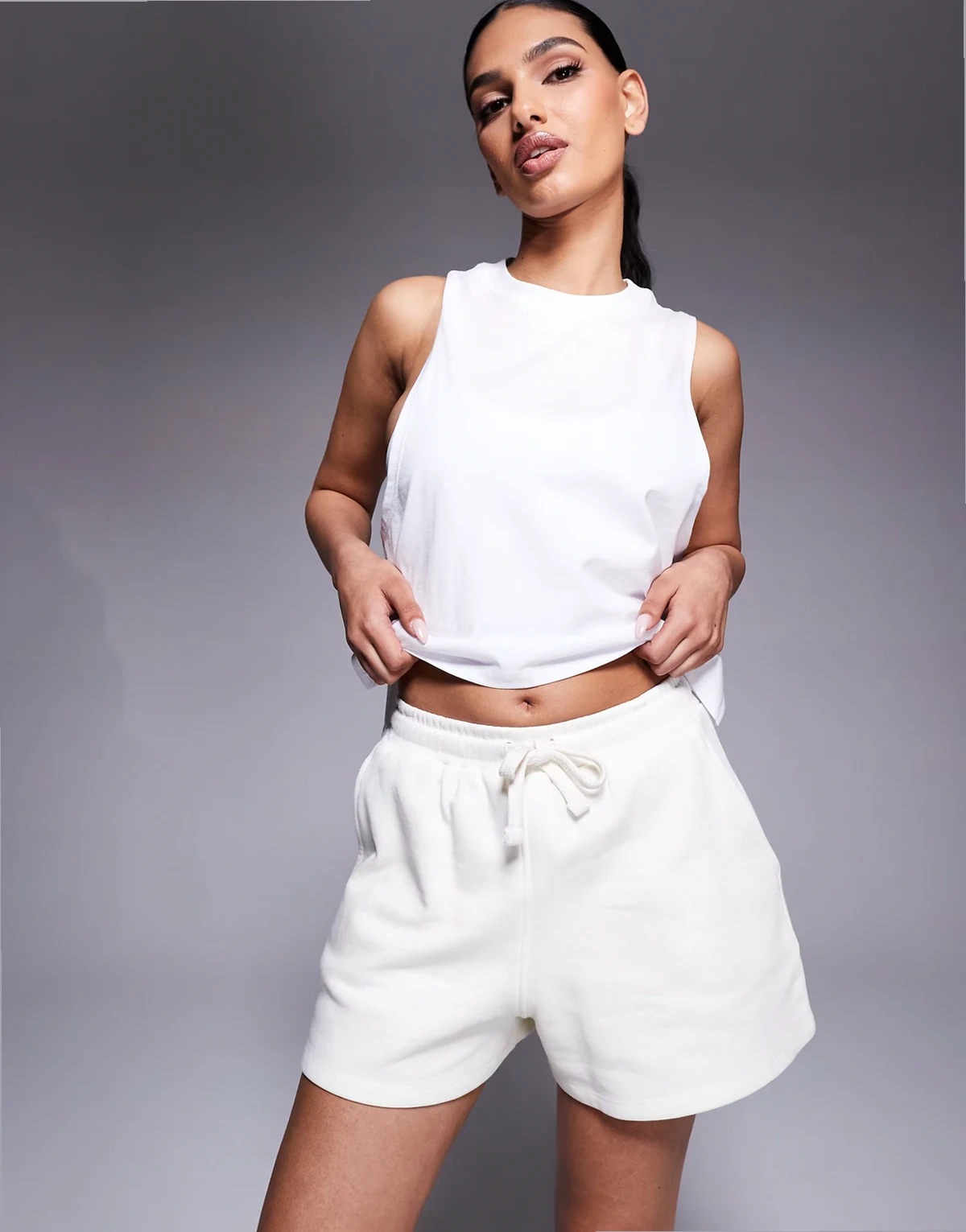 heavyweight cotton sweatshirt fabric shorts with quick dry finish in vintage white