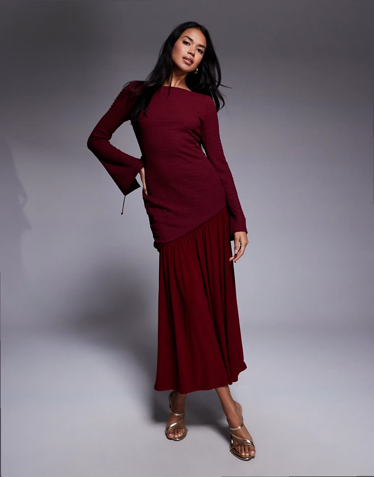 pleated hem maxi dress in wine
