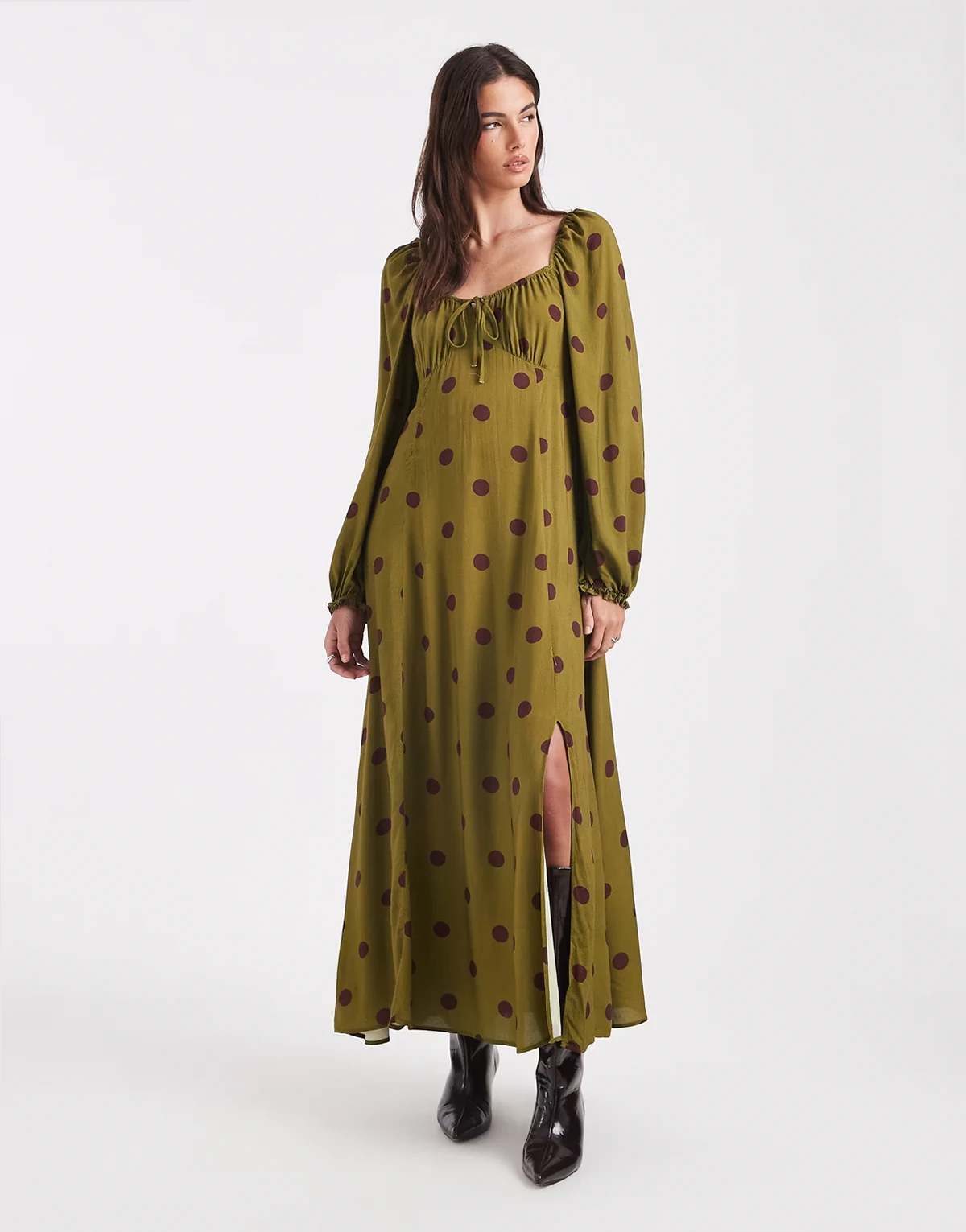 – Maxi-Freizeitkleid aus gesponnenem Garn mit Polka Dots