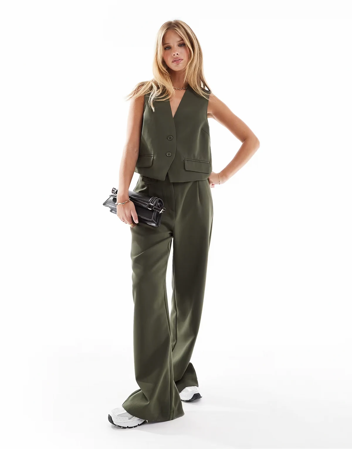 tailored multiway button leg pants in khaki - part of a set