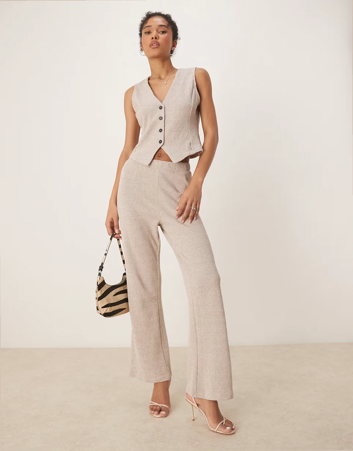 textured jersey wide leg pants in light heathered natural - part of a set