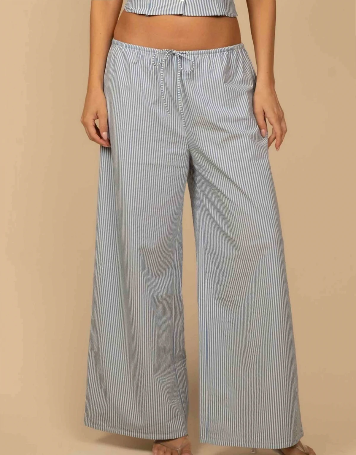 drawstring wide-leg pants in classic blue stripe