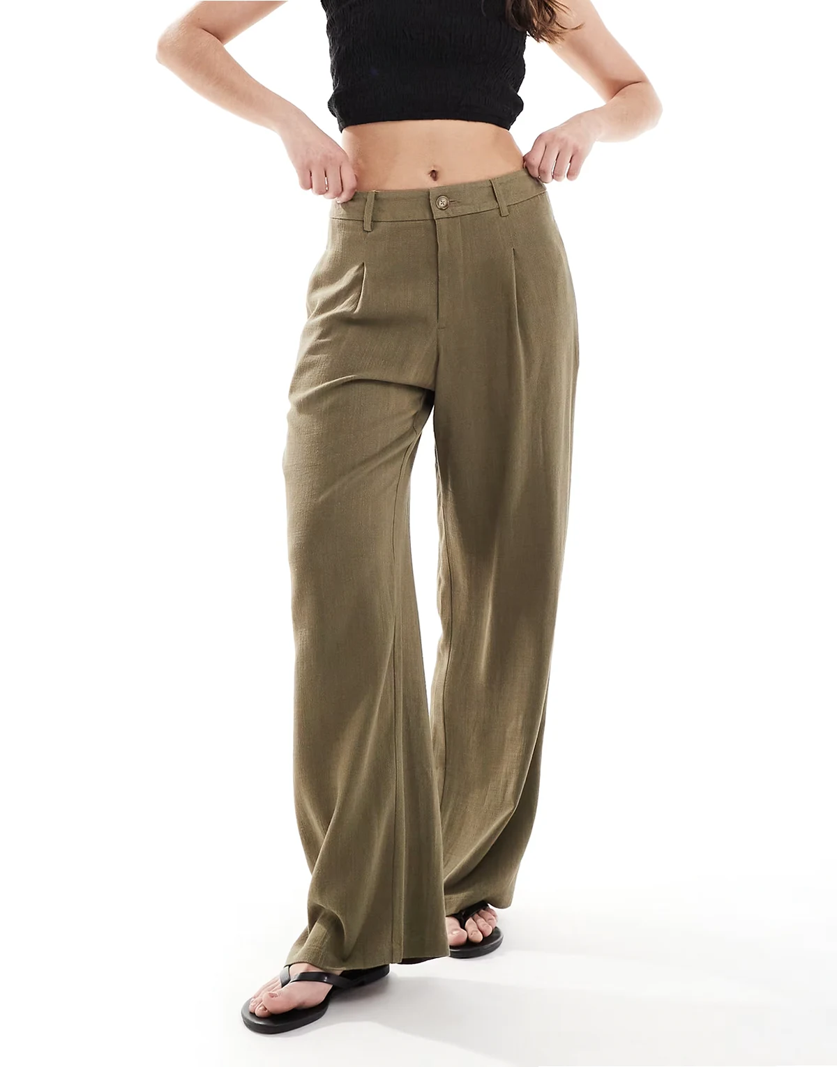 – Elegante, weit geschnittene Hose aus Leinenmix in Khaki