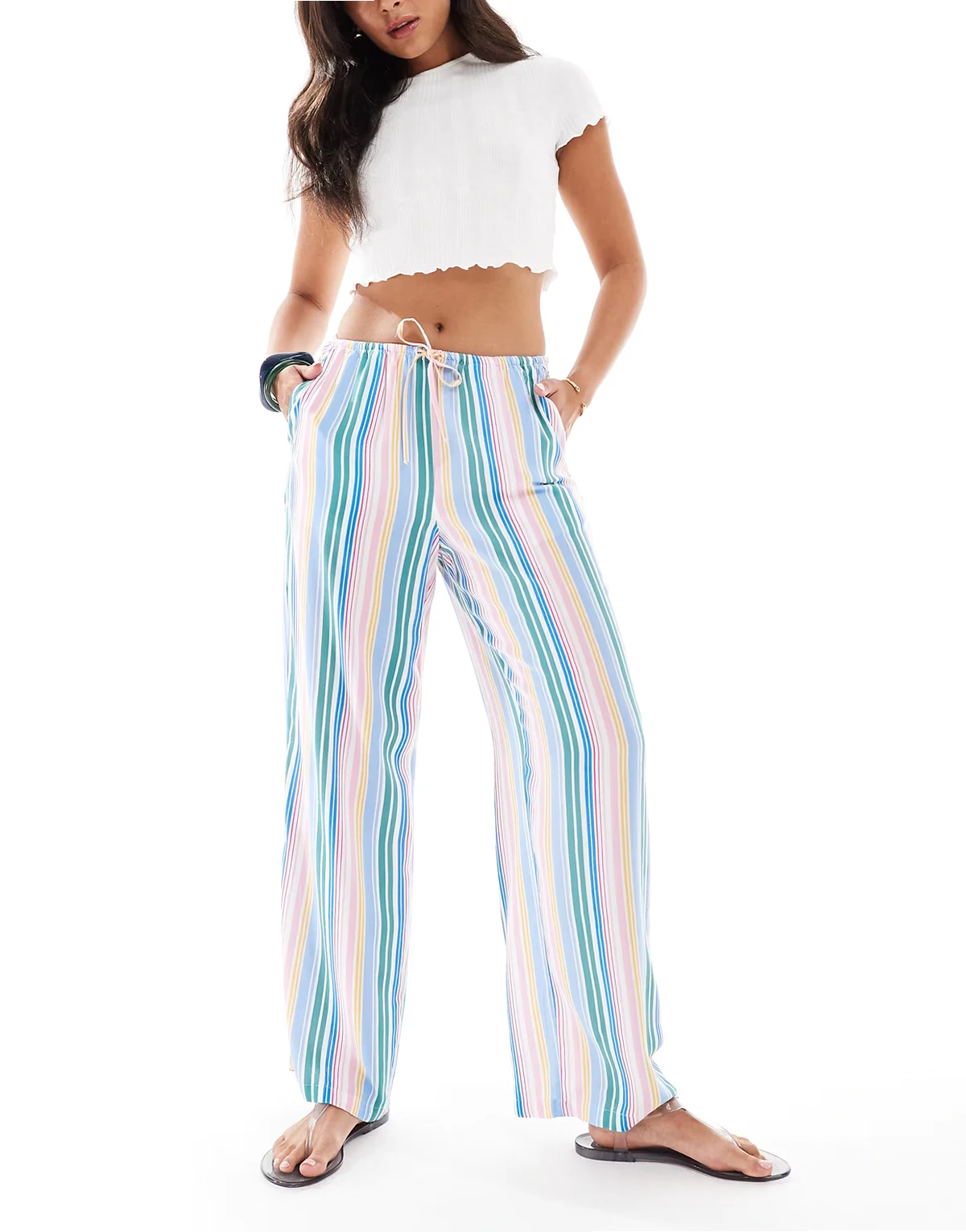 – Easy – Hose mit weitem Bein, Kordelzugbund und bonbonfarbenen Streifen