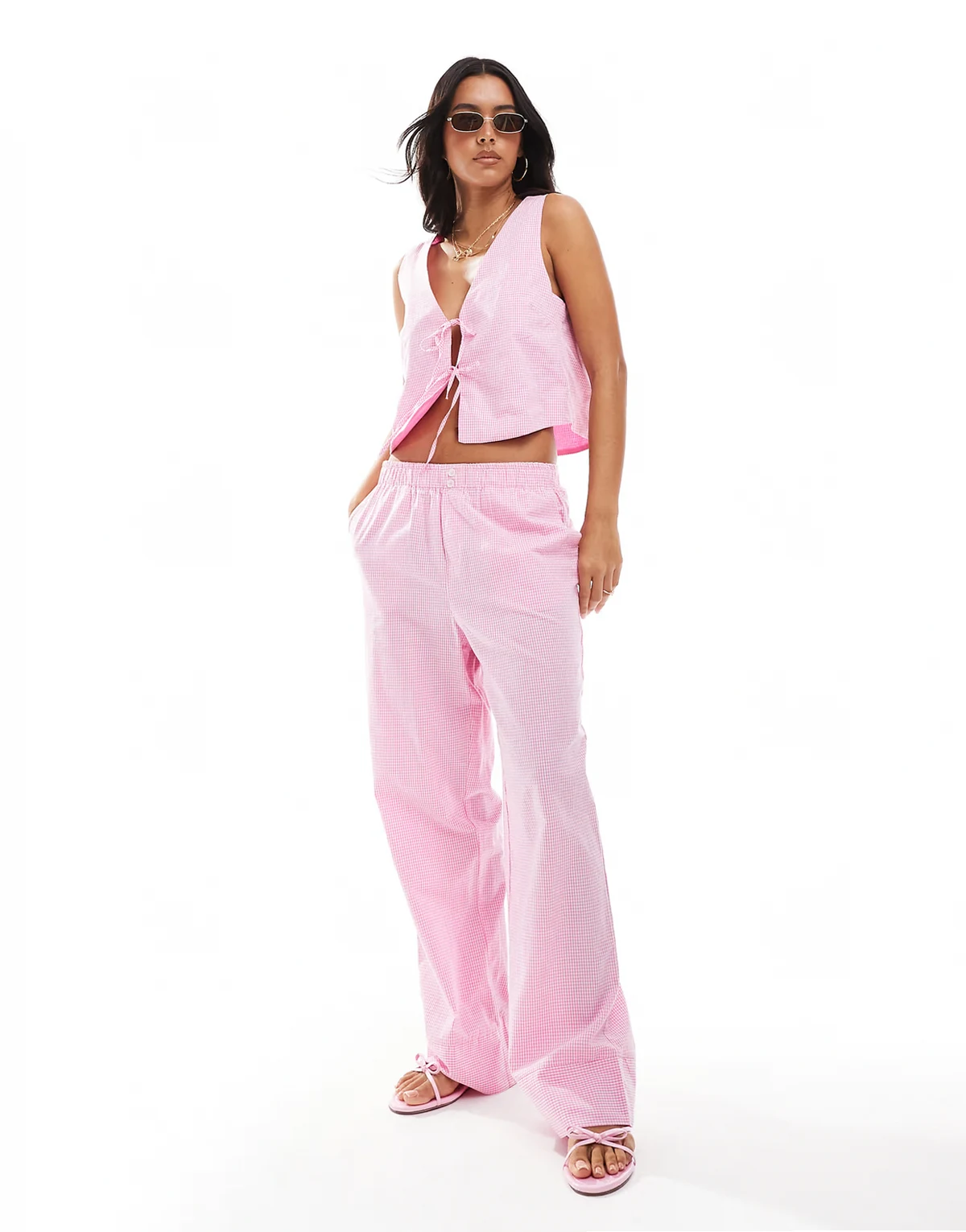 wide leg boxer detail pants in pink gingham - part of a set