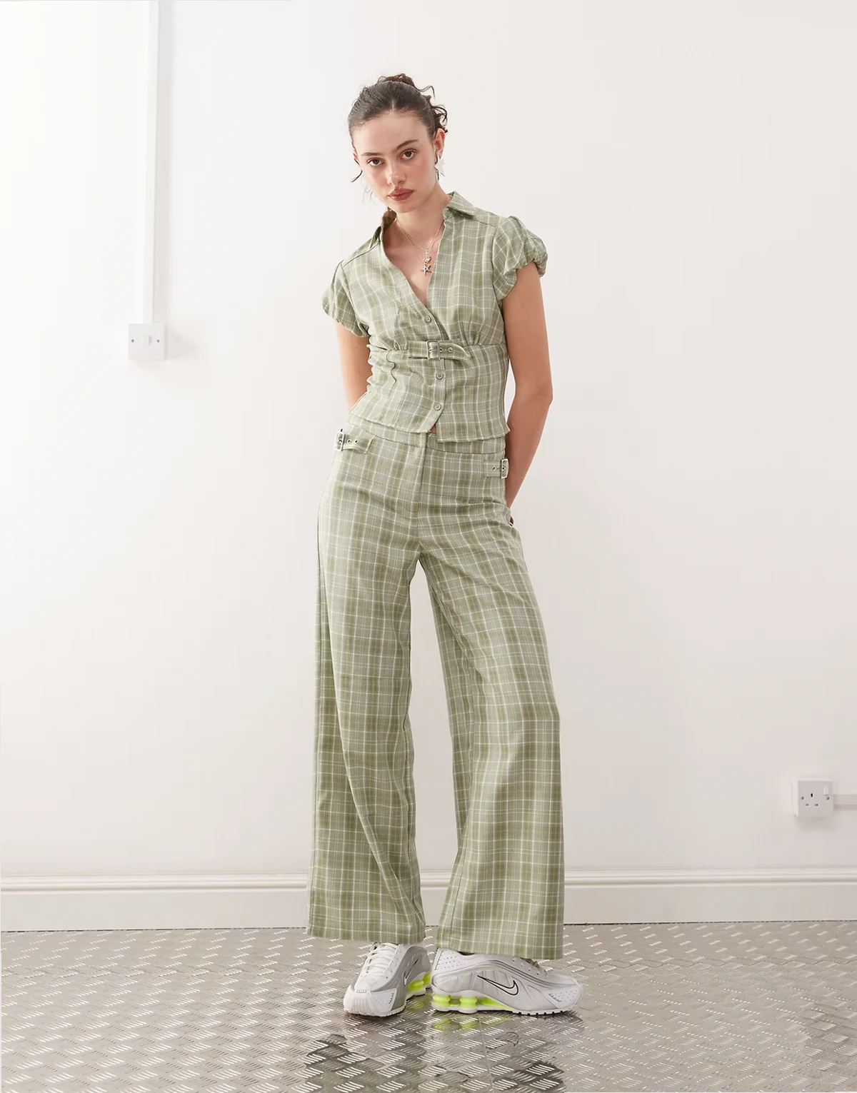 – Elegante Hose in Grün kariert im Stil der 2000er