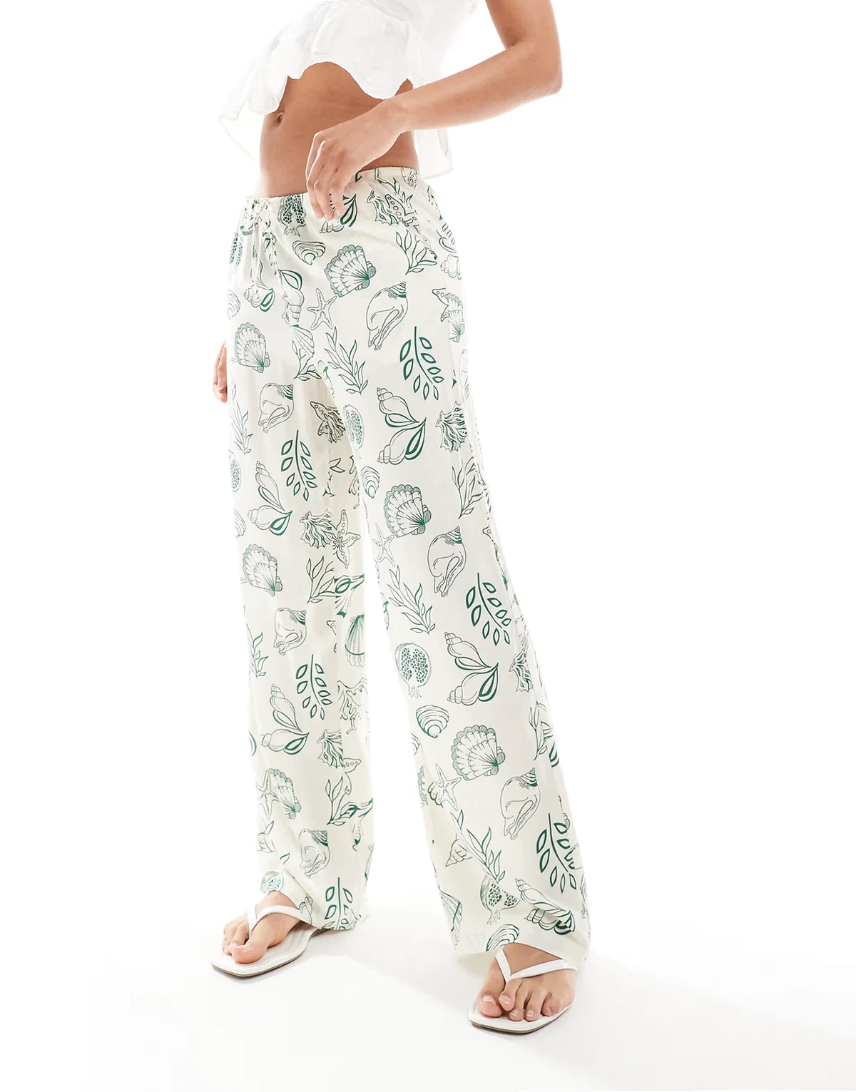 – Easy – Hose mit weitem Bein, Tunnelzug-Bund und Meeres-Themenprint