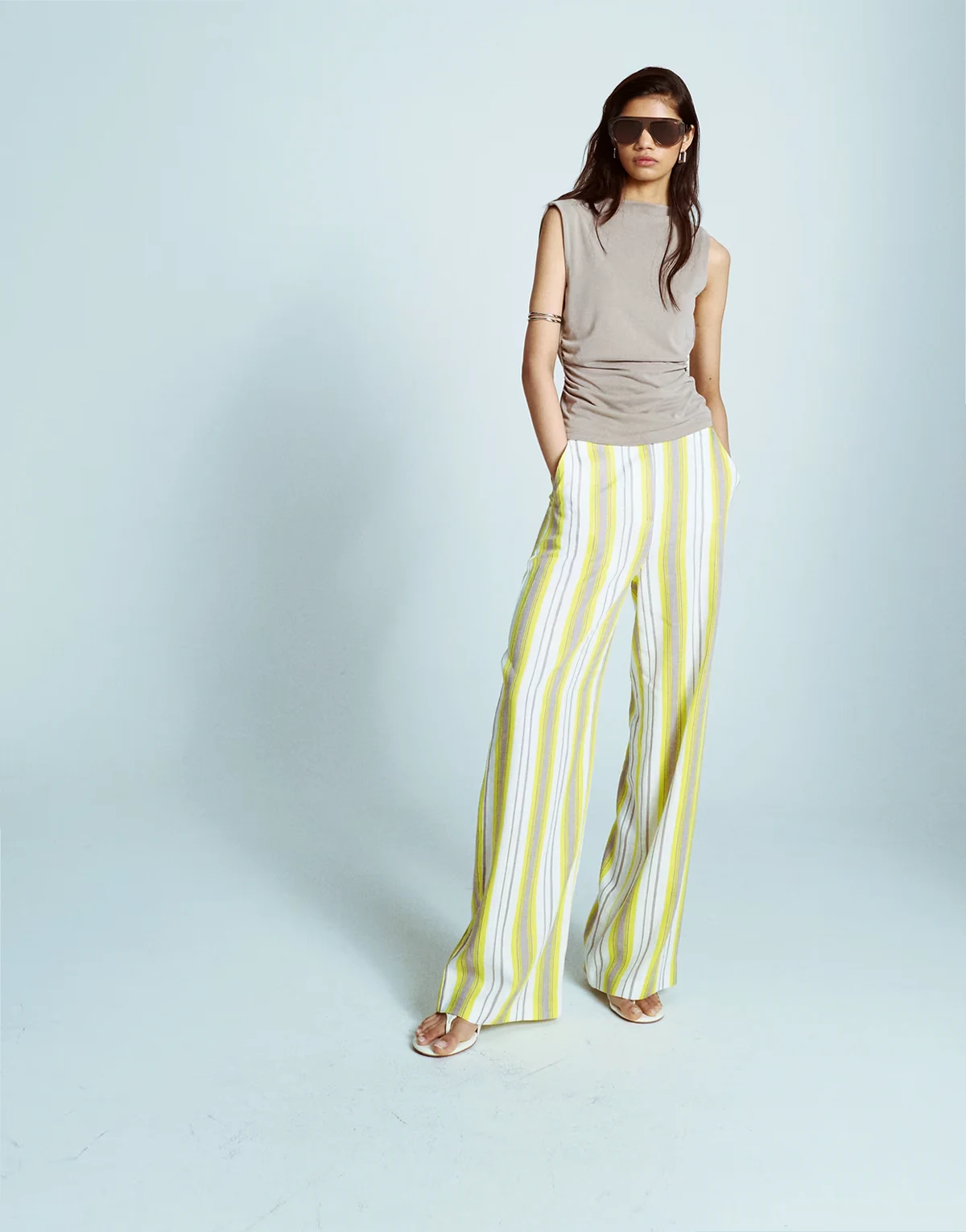 no waistband linen slouch pants in yellow