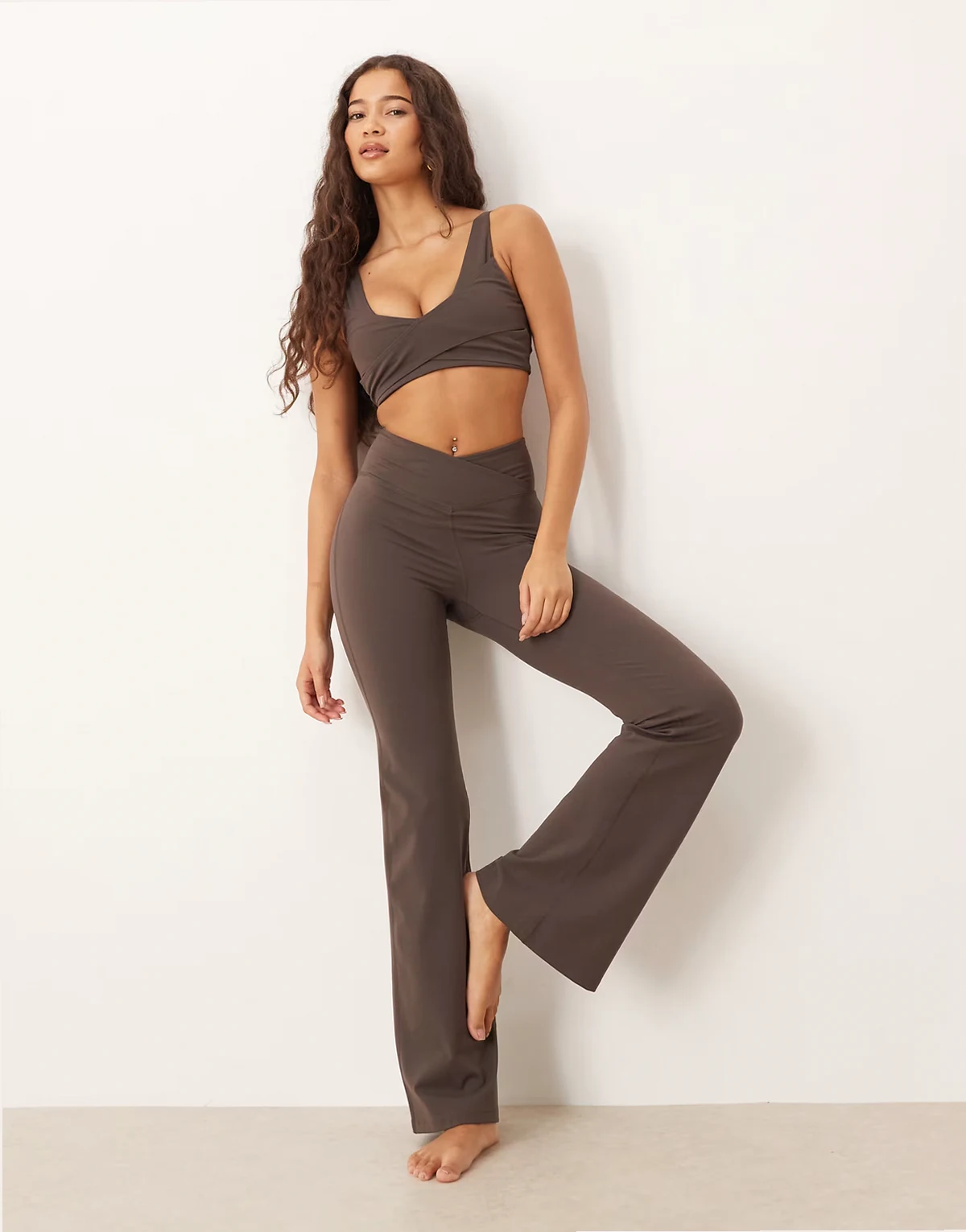 DayFlex wrap flared yoga pants in mocha brown