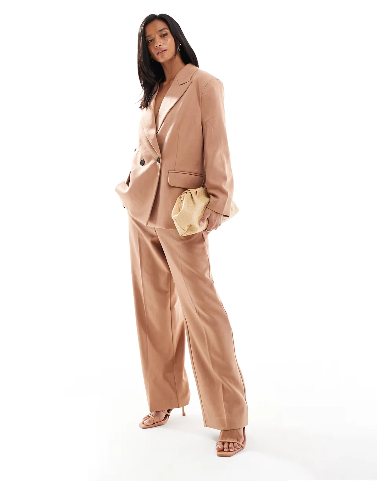 tailored herringbone wide leg pants in mocha - part of a set