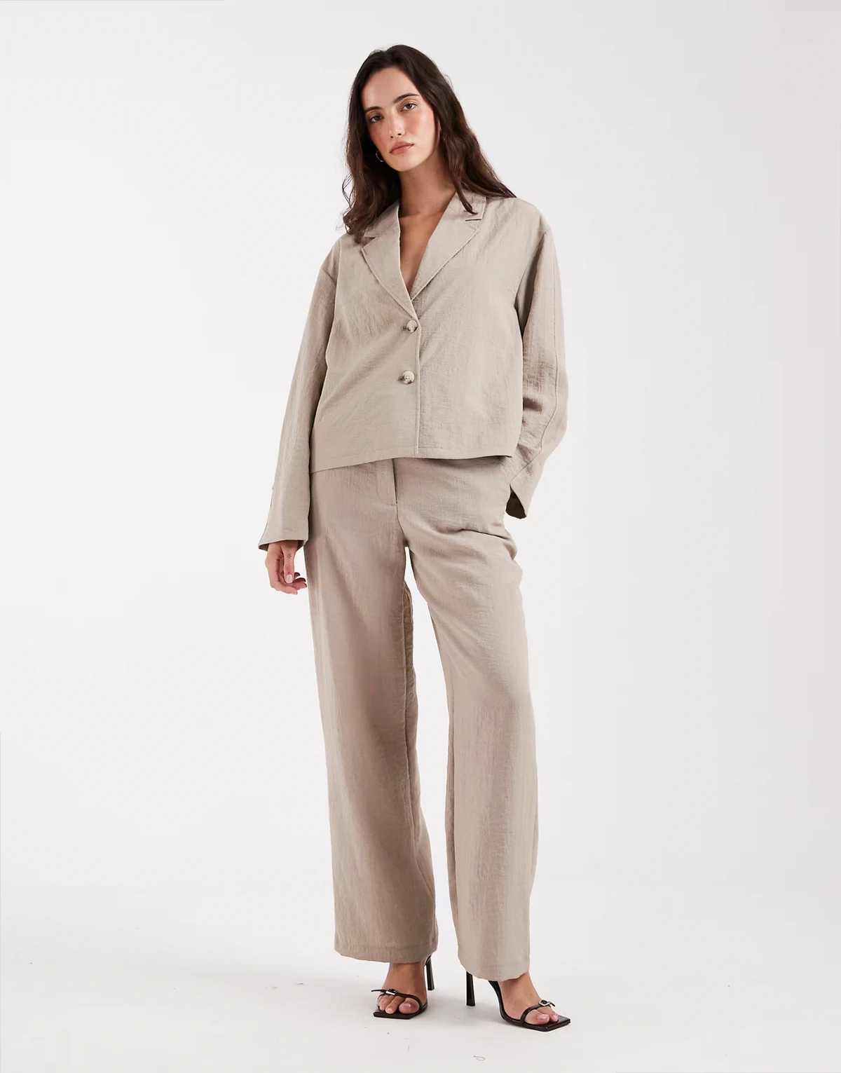 mix and match wide leg tailored pants in taupe - part of a set