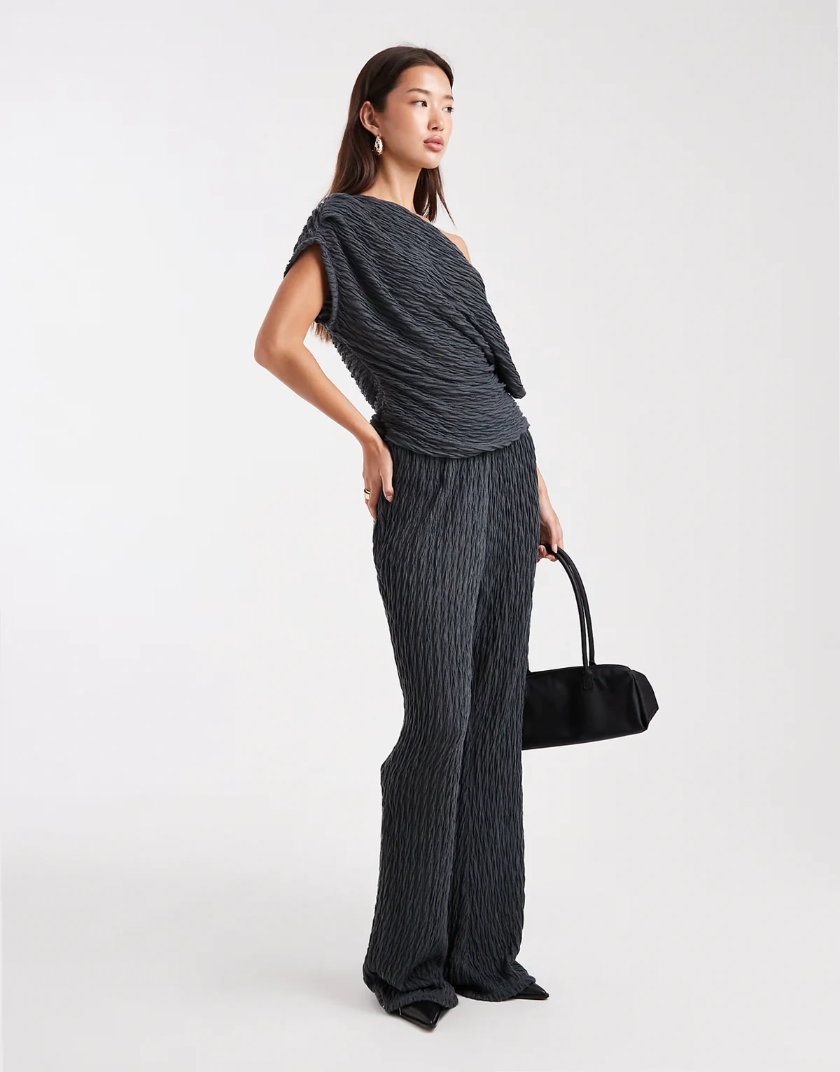 textured jersey wide leg pants in asphalt gray - part of a set