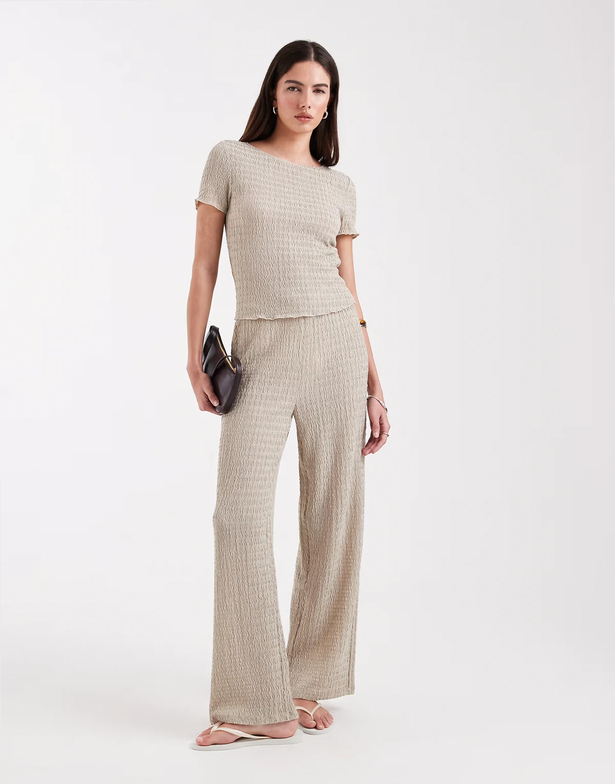 – Strukturierte Hose in Steinbeige, Kombiteil