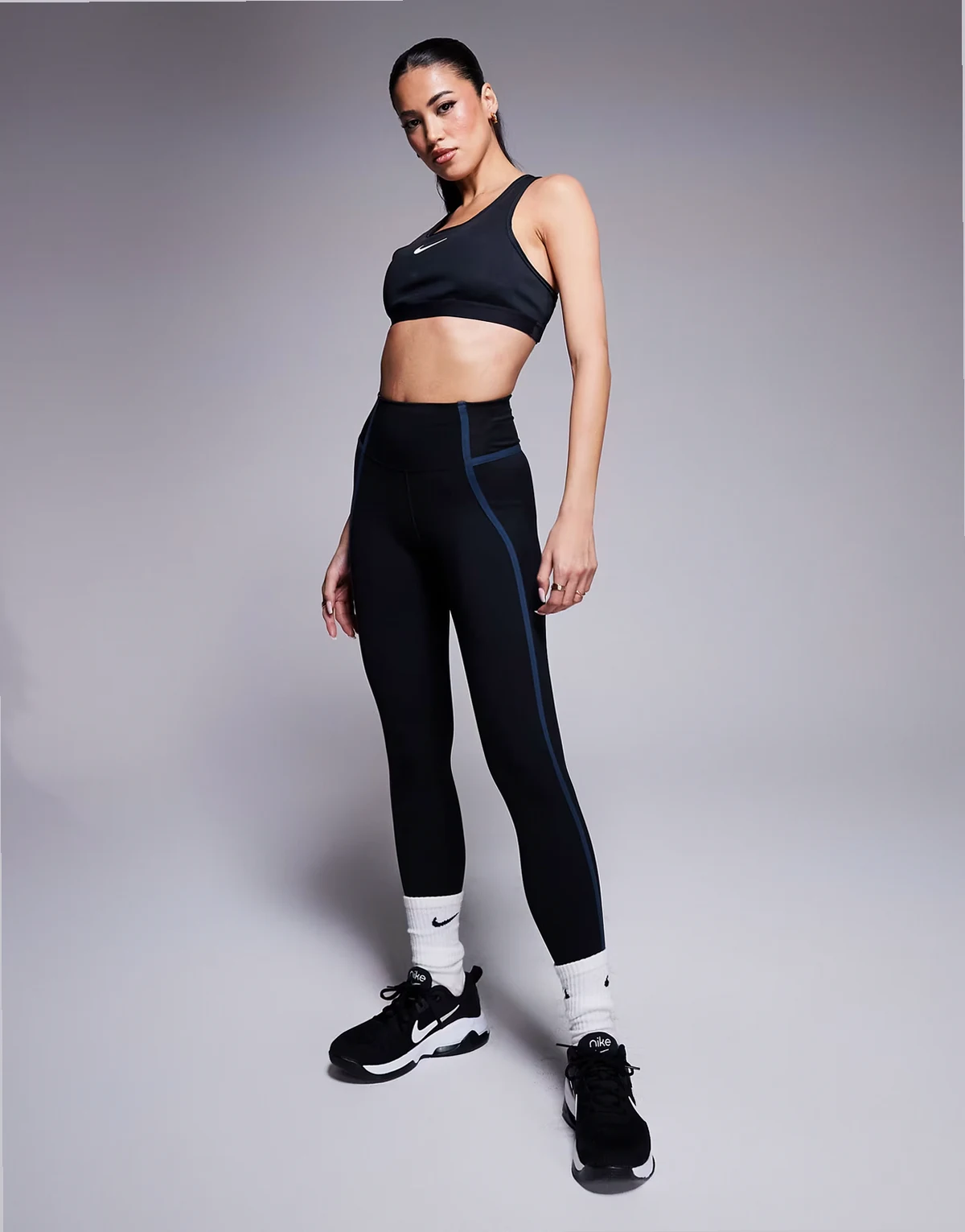 One contrast stitch 7/8 leggings in black