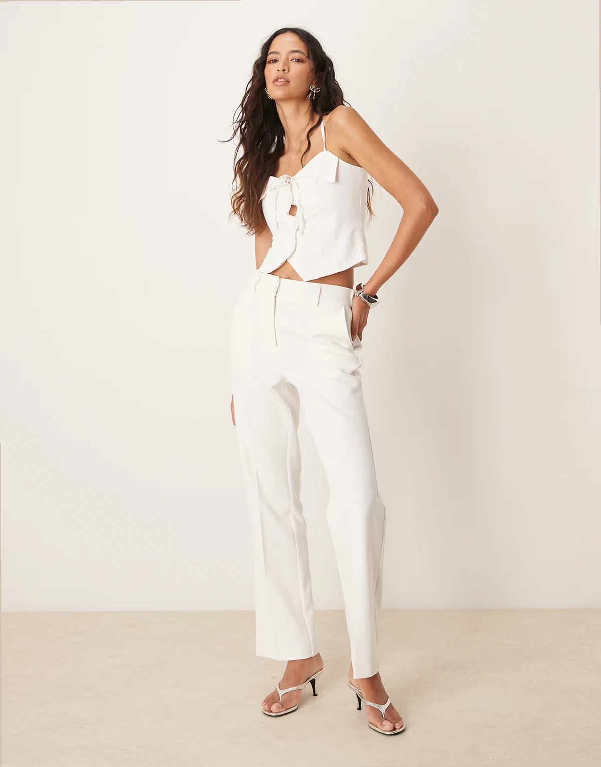 tailored straight leg pants in white - part of a set