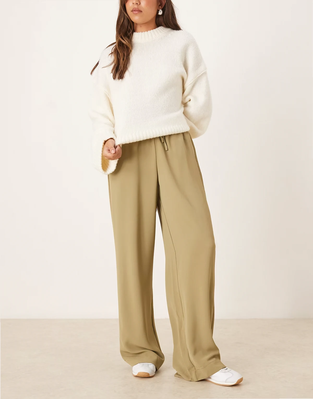 tie waist wide leg pants in beige