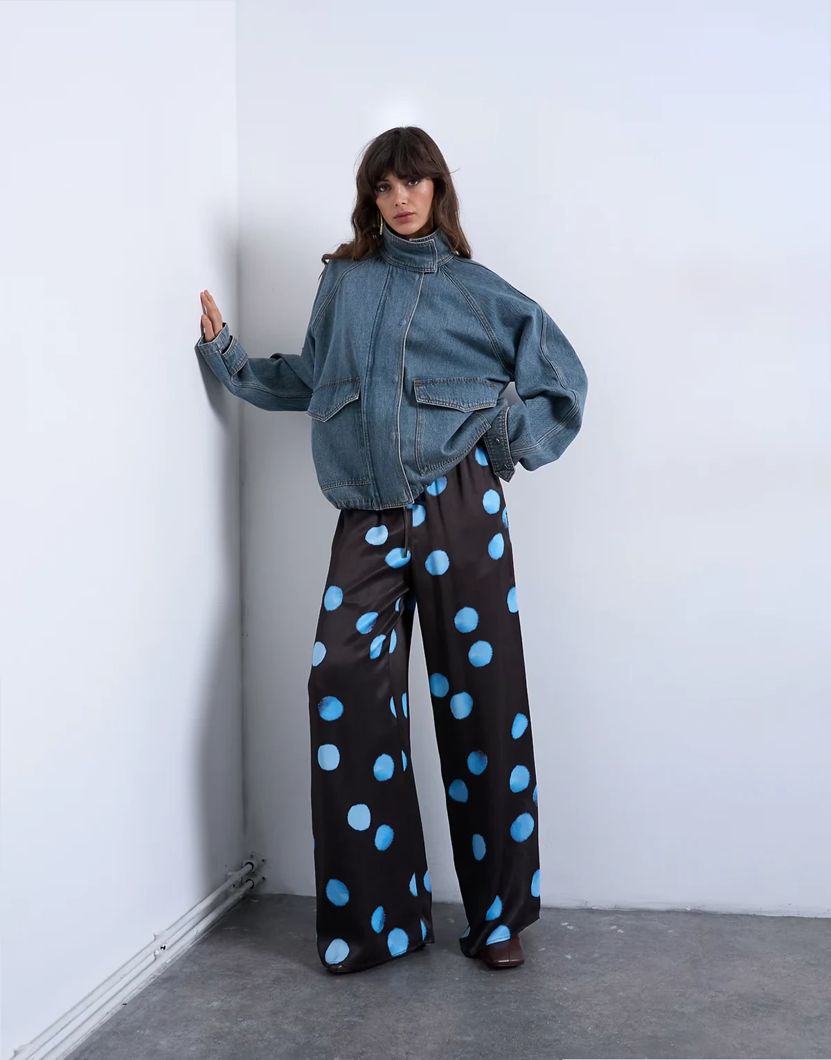 – Hose aus Satin mit weitem Bein, Kordelzugbund und Polka Dots
