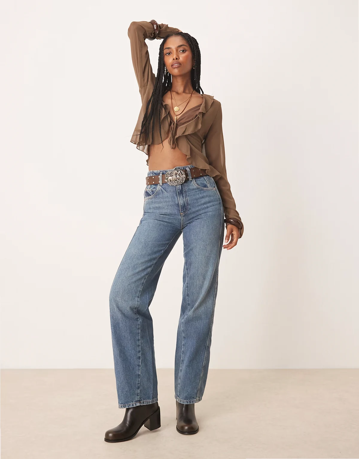 Aster straight leg jeans in mid wash blue