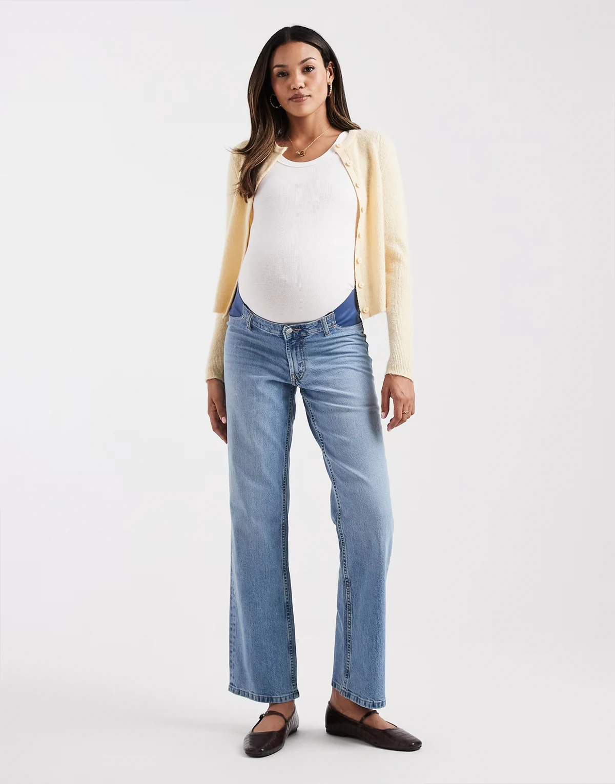 ASOS DESIGN Maternity comfort stretch straight leg jeans in light mid blue