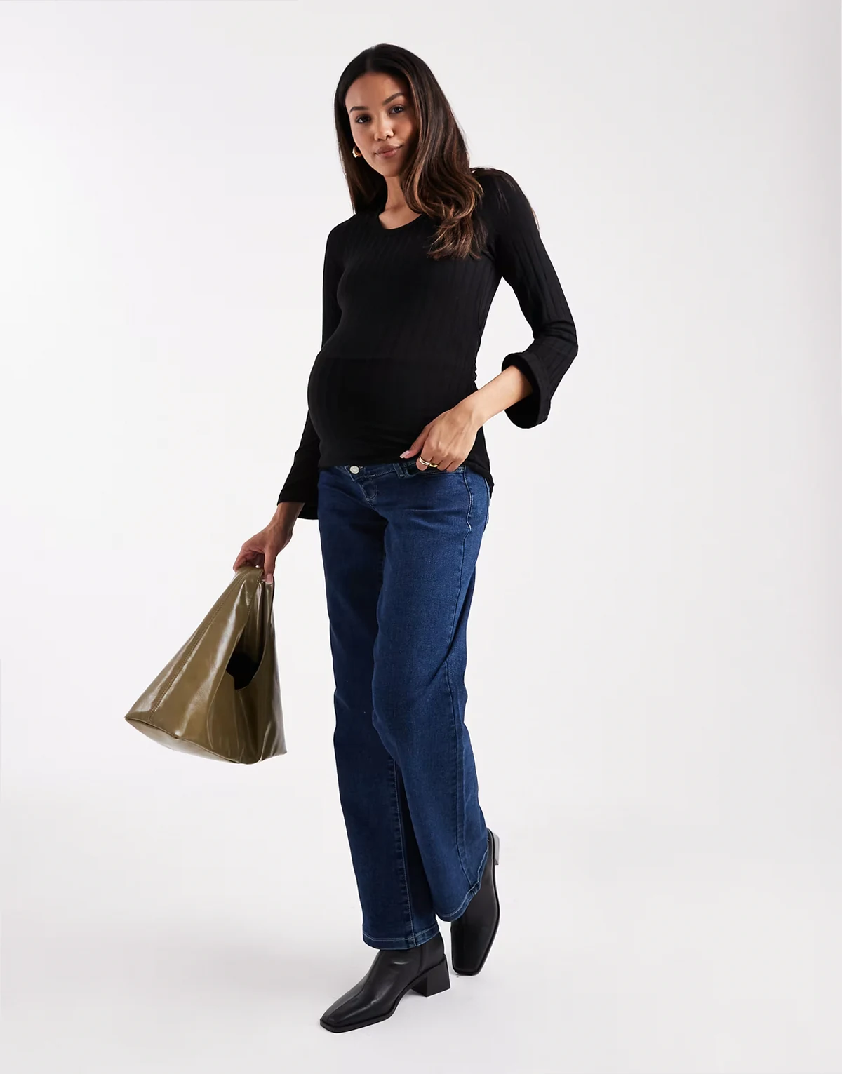 – Straight Jeans aus dunkelblauem Denim mit Überbauchbund