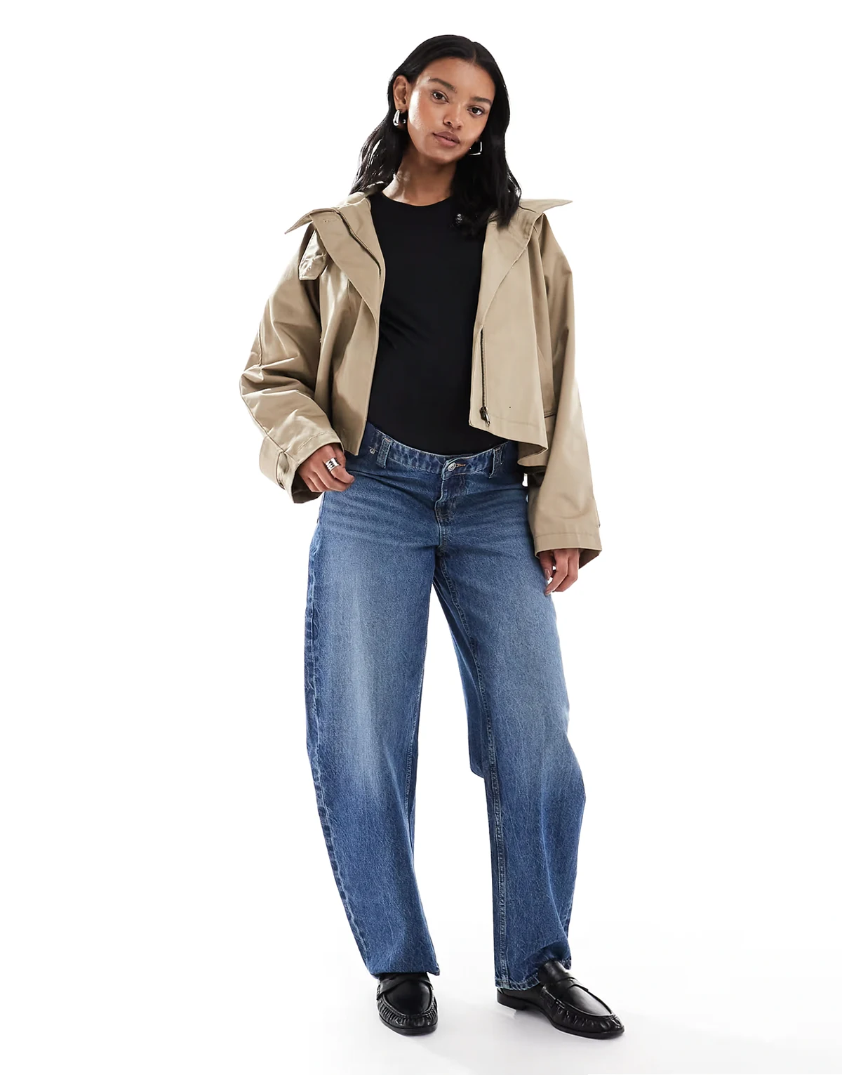 ASOS DESIGN Maternity slim barrel leg jeans in mid blue