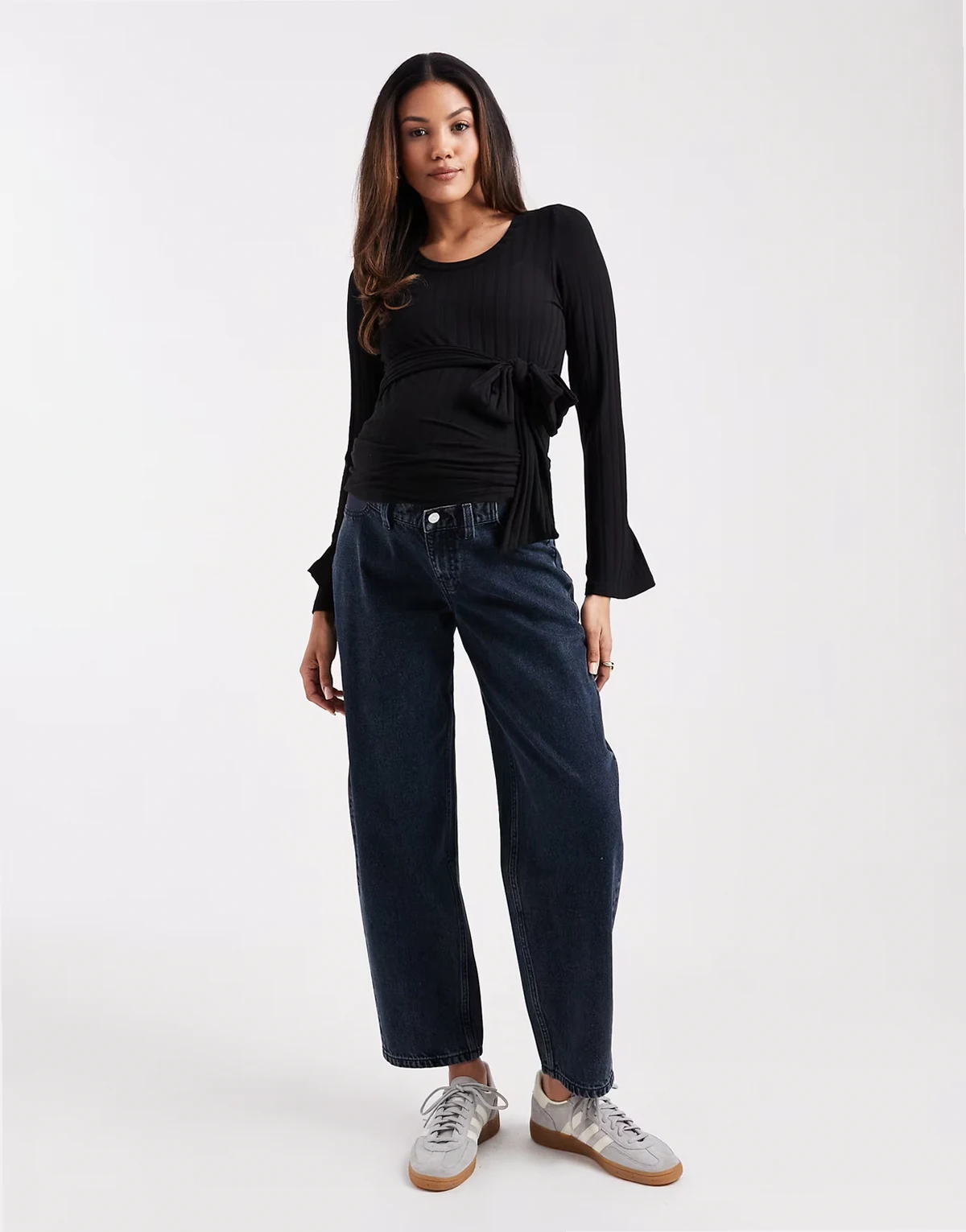 ASOS DESIGN Maternity high waisted barrel leg jeans in blue black