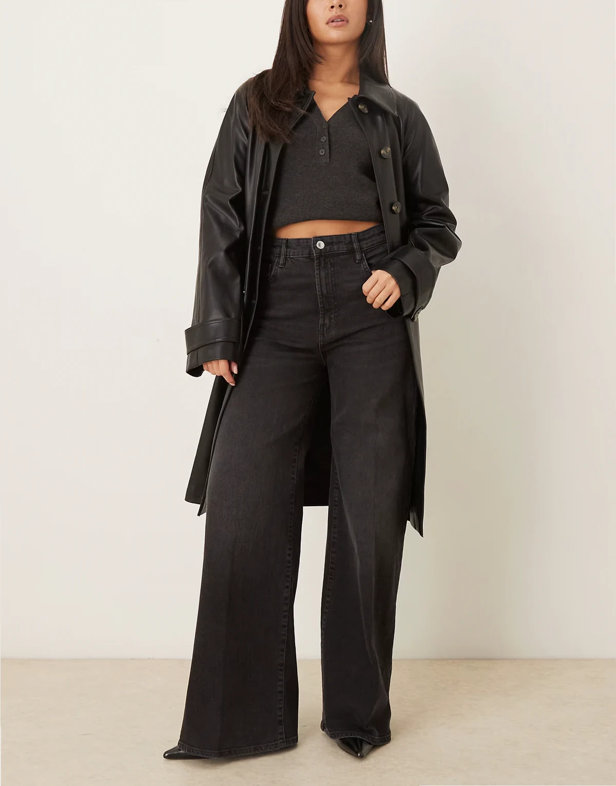 – Elise – Jeans aus Baumwollmix in Grau mit weitem Bein und Bundfalten