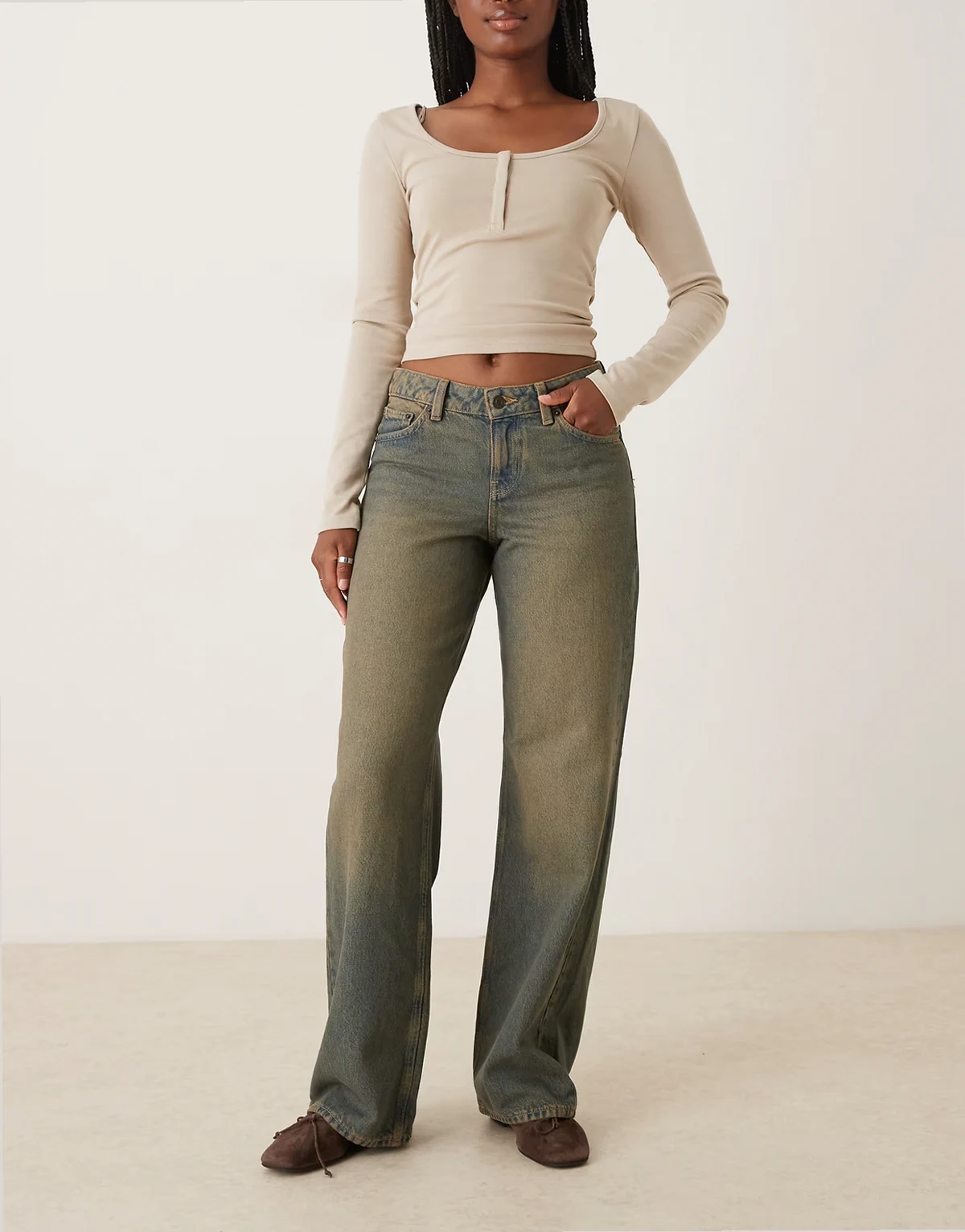 Palermo wide fit low rise jeans in dark vintage wash