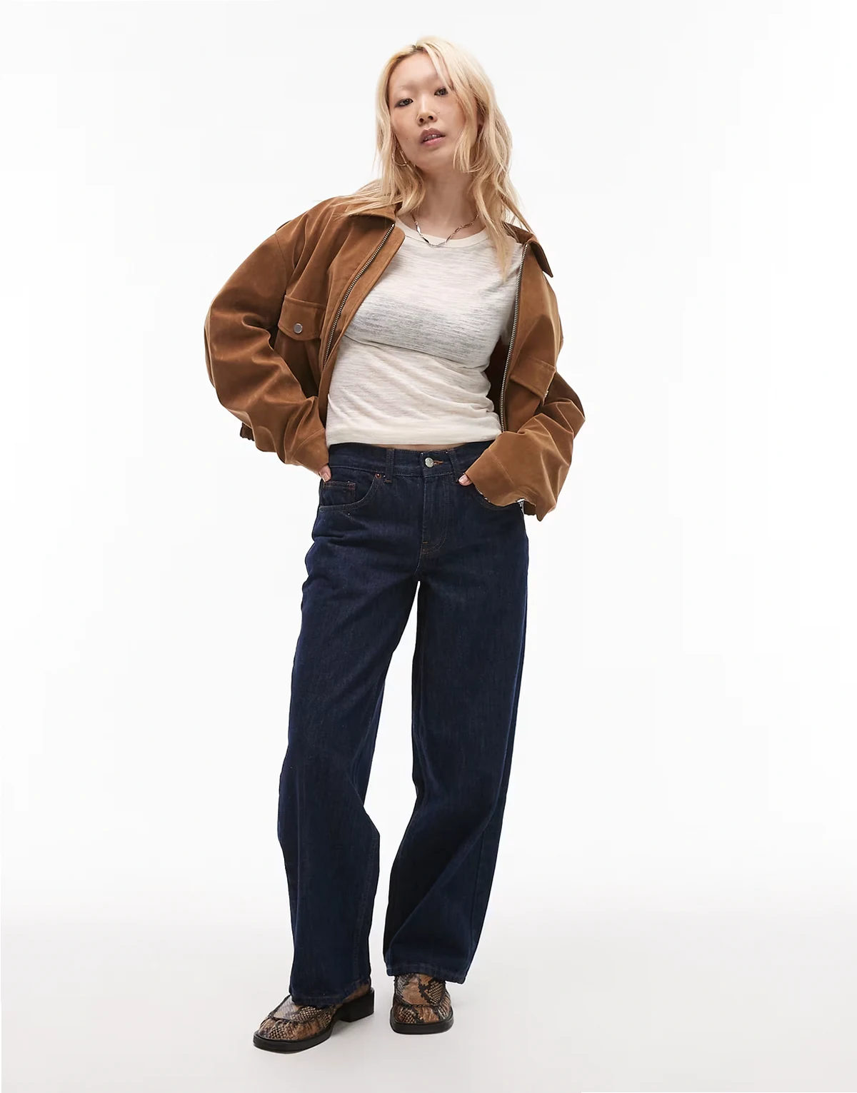 Topshop Cinch Petite – Luźne jeansy z niskim stanem w kolorze indygo