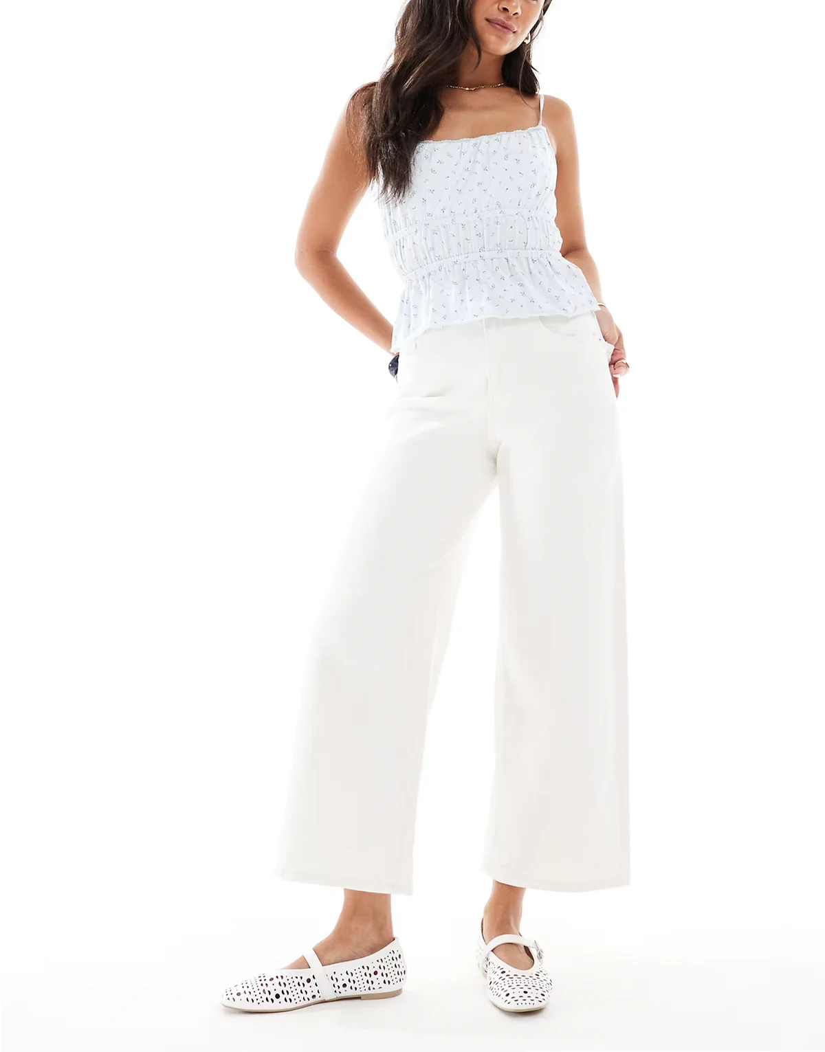 denim culottes in white