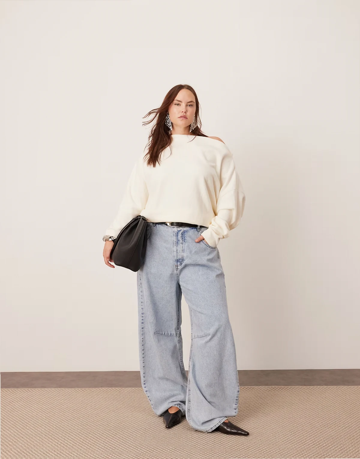 Curve – Sydney – Niebieskie bielone jeansy barrel