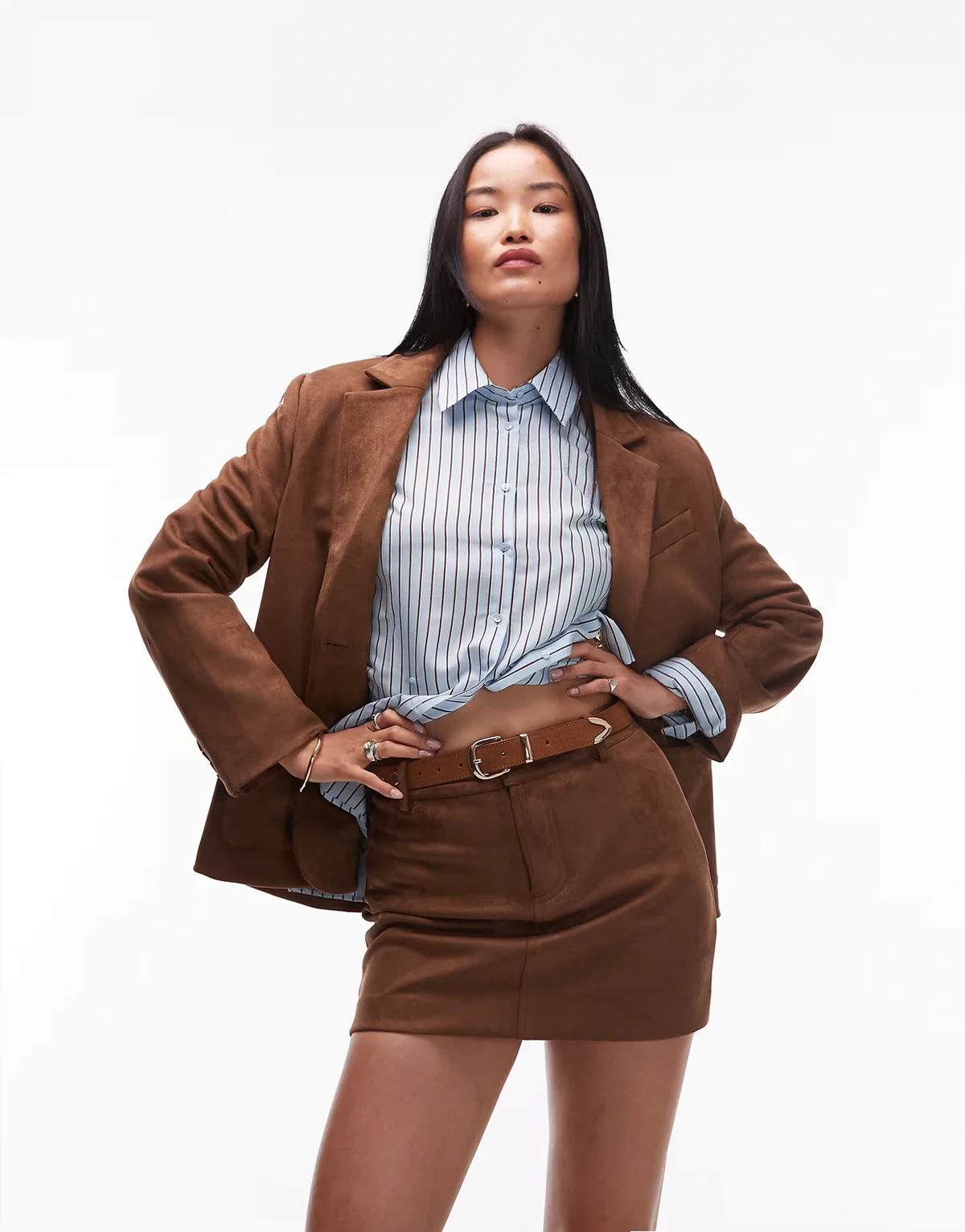 faux suede mini skirt in brown - part of a set