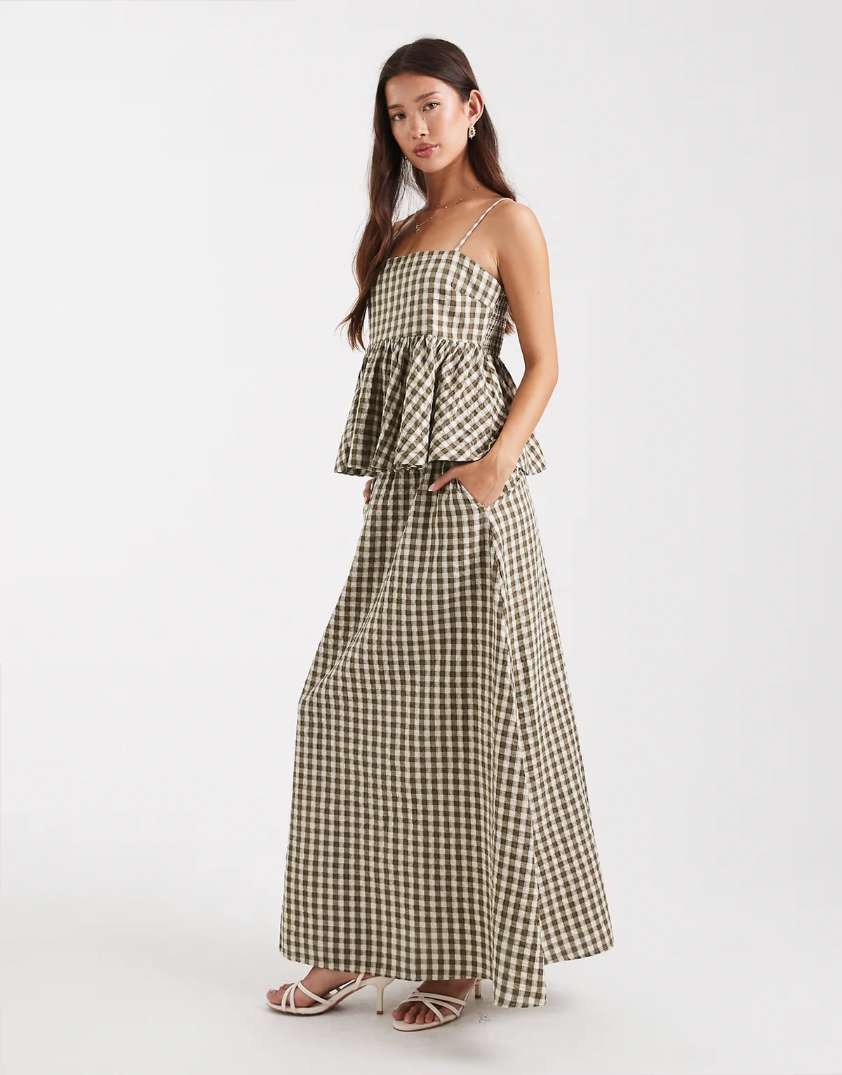 a line maxi skirt in sage gingham