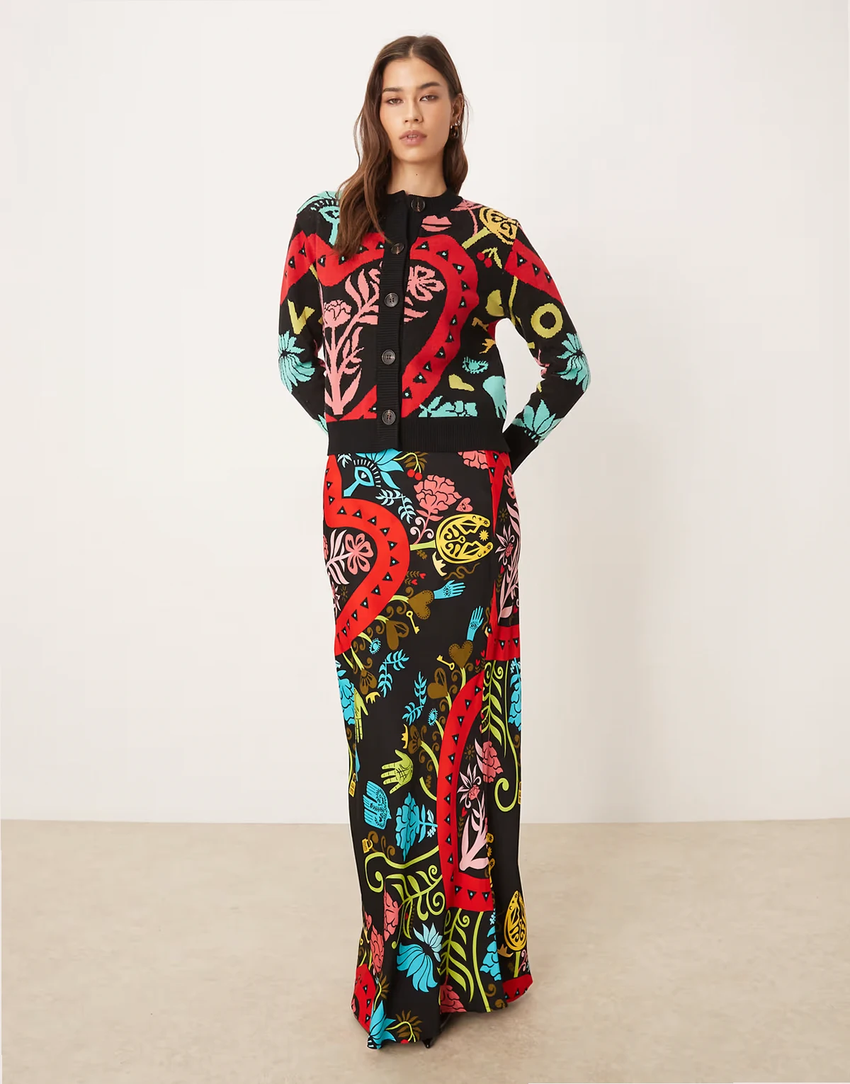 dorris satin maxi skirt in bright abstract print - part of a set