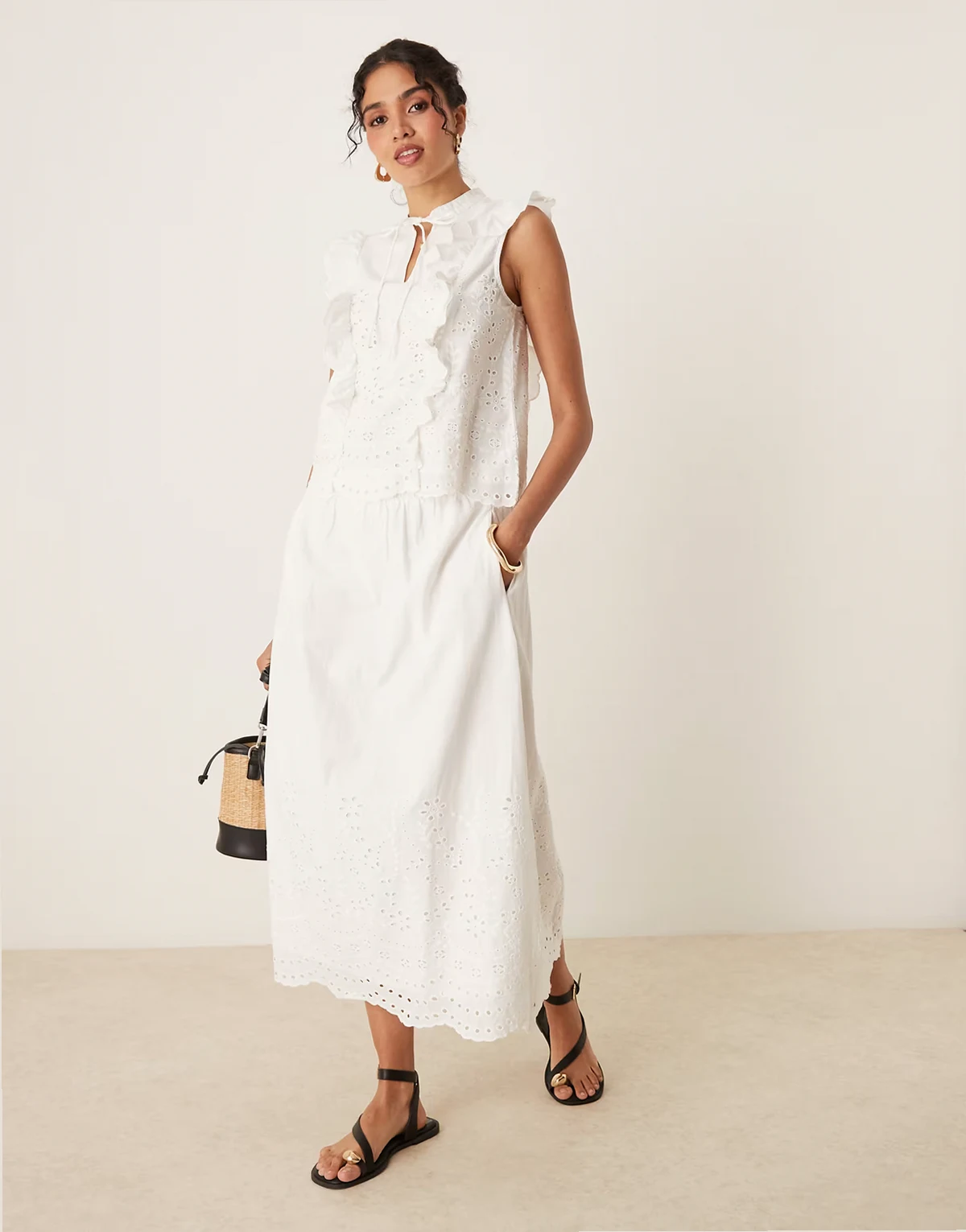 full eyelet detail midi skirt in white - part of a set