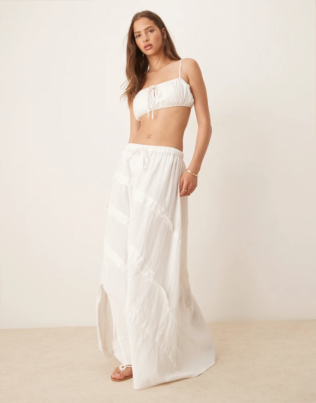Exclusive maxi beach skirt with ruffle detail in white