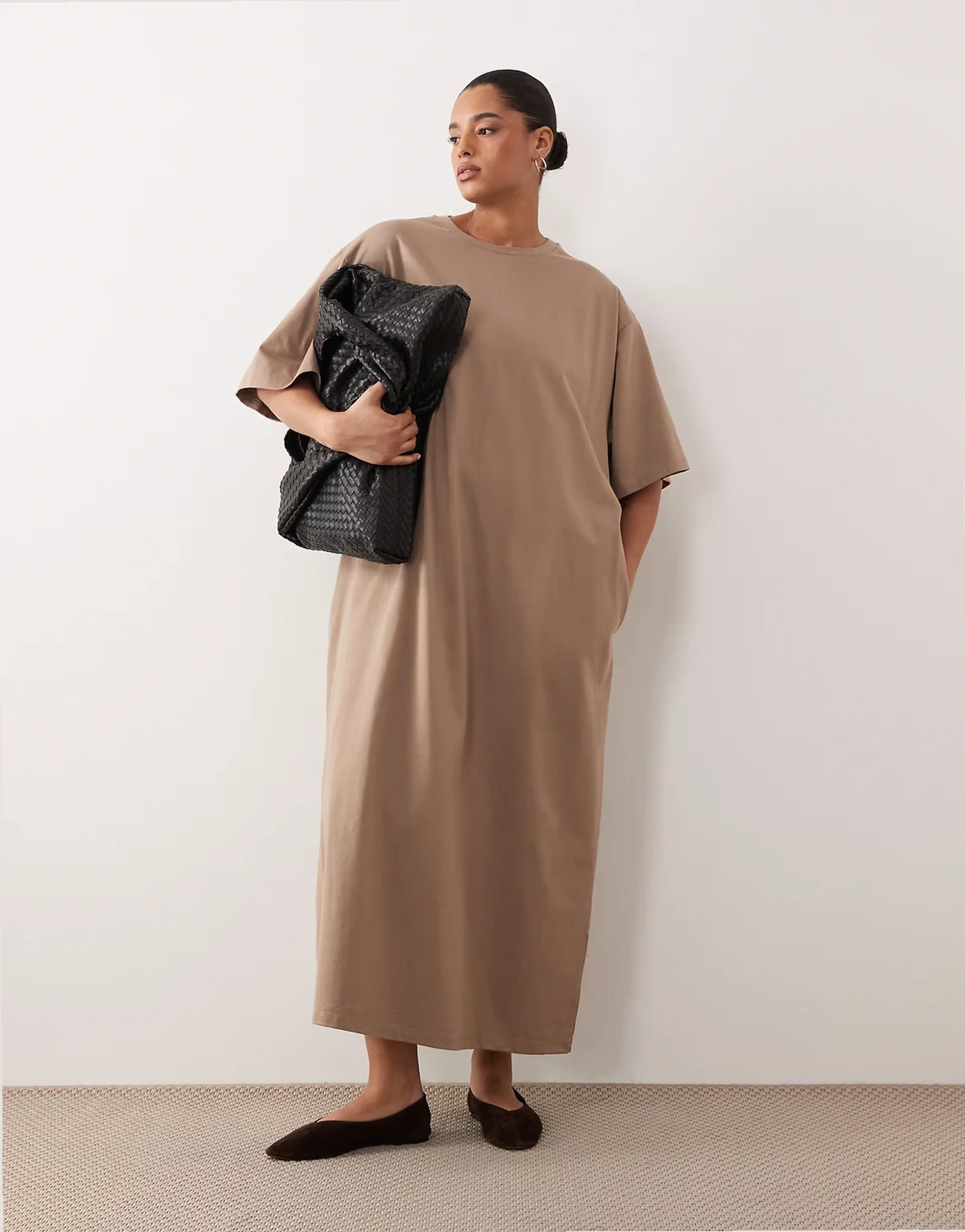 Curve premium heavyweight T-shirt midi dress in taupe