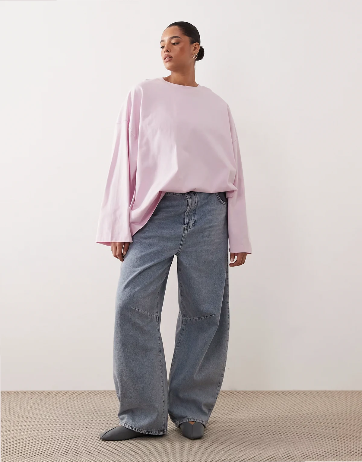 cotton oversized long sleeve T-shirt in light pink