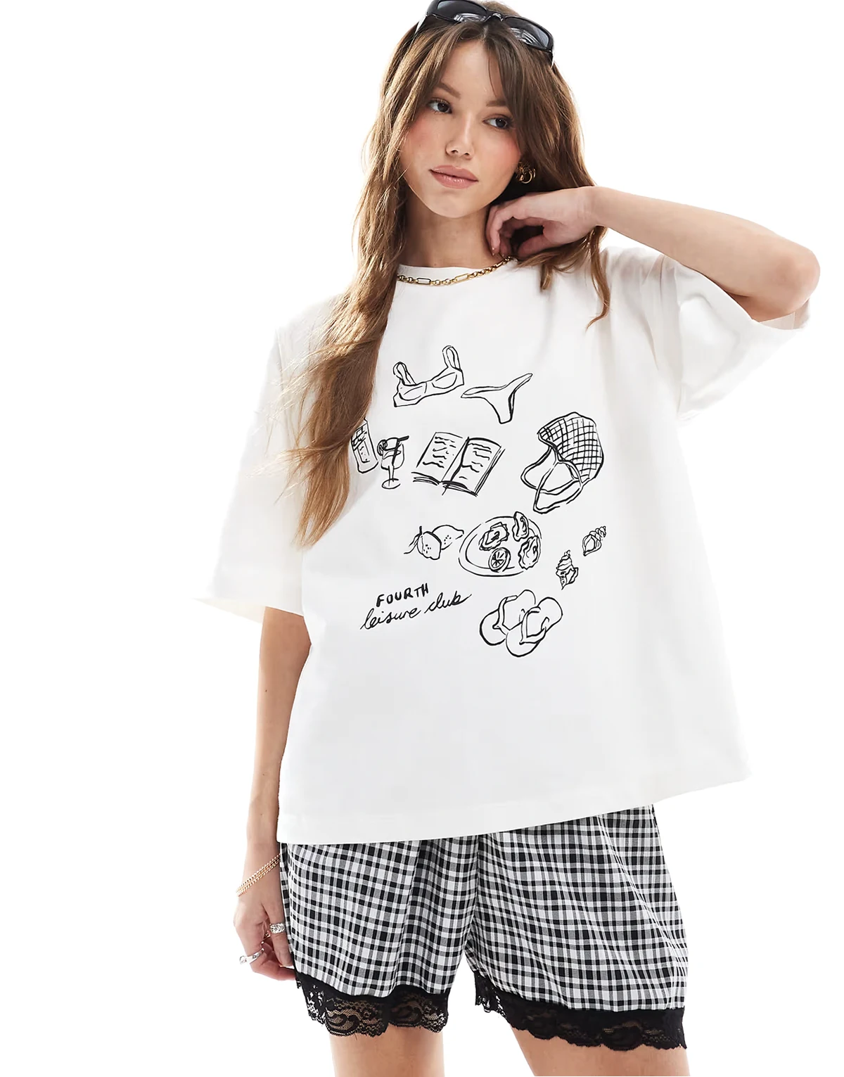 – Baumwoll-T-Shirt in Weiß mit „Leisure Club“-Motivprint
