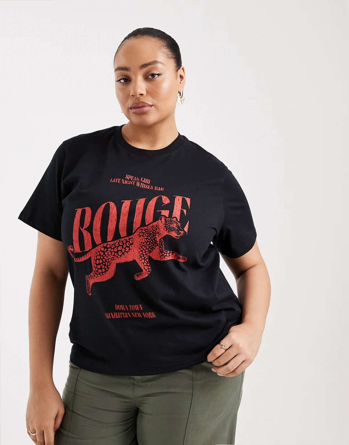 ASOS DESIGN Curve – Czarny T-shirt o regularnym kroju z grafiką z panterą
