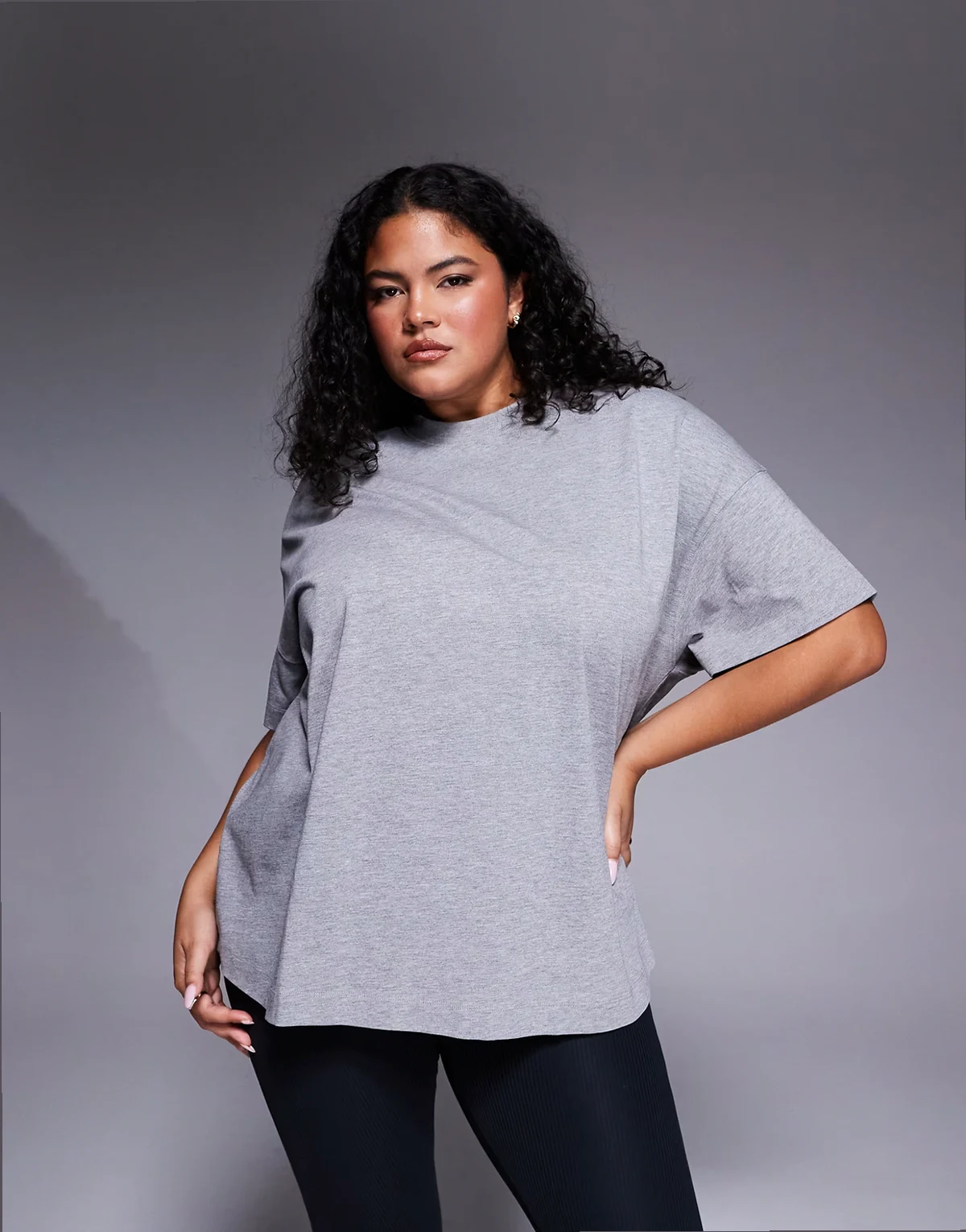 Curve Icon heavyweight cotton oversized T-shirt with quick dry finish in gray heather