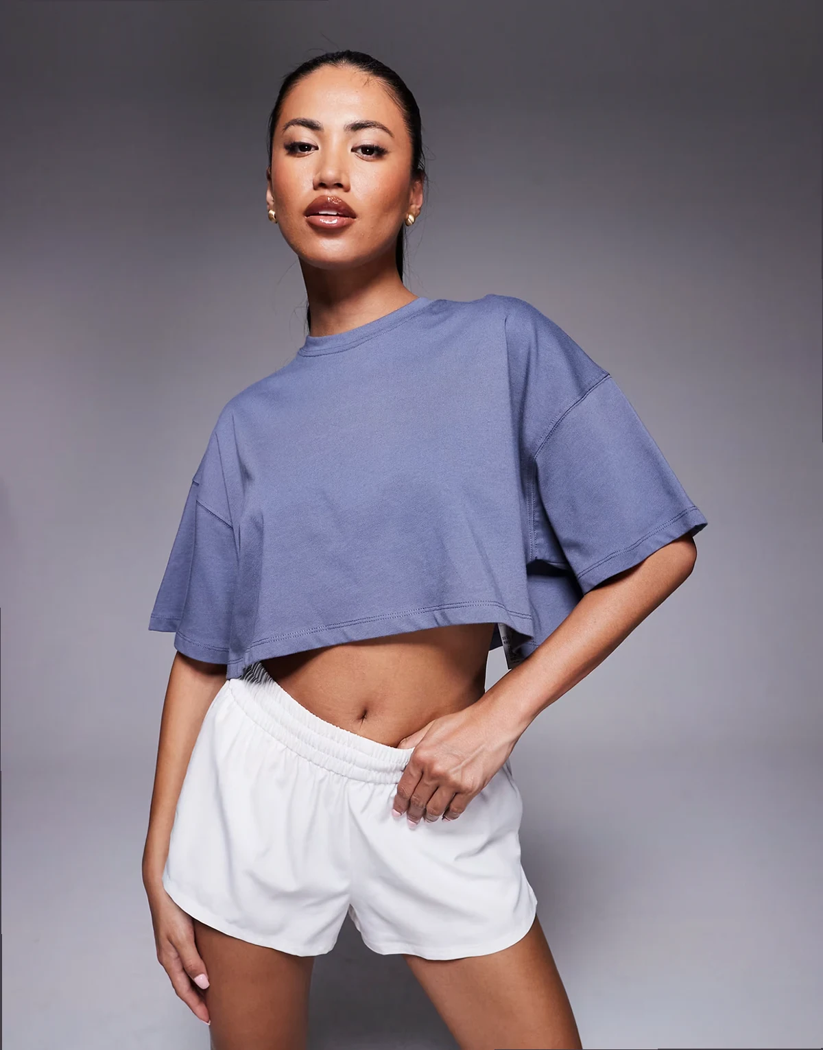 Icon heavyweight cotton cropped T-shirt with quick dry finish in cornflower