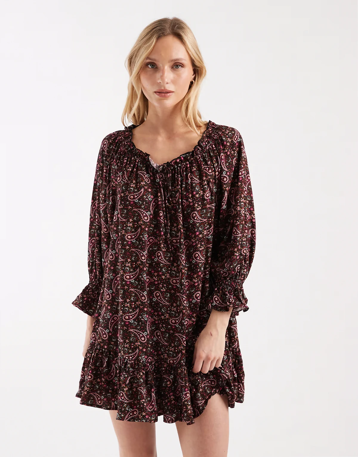 spun smock dress in paisley