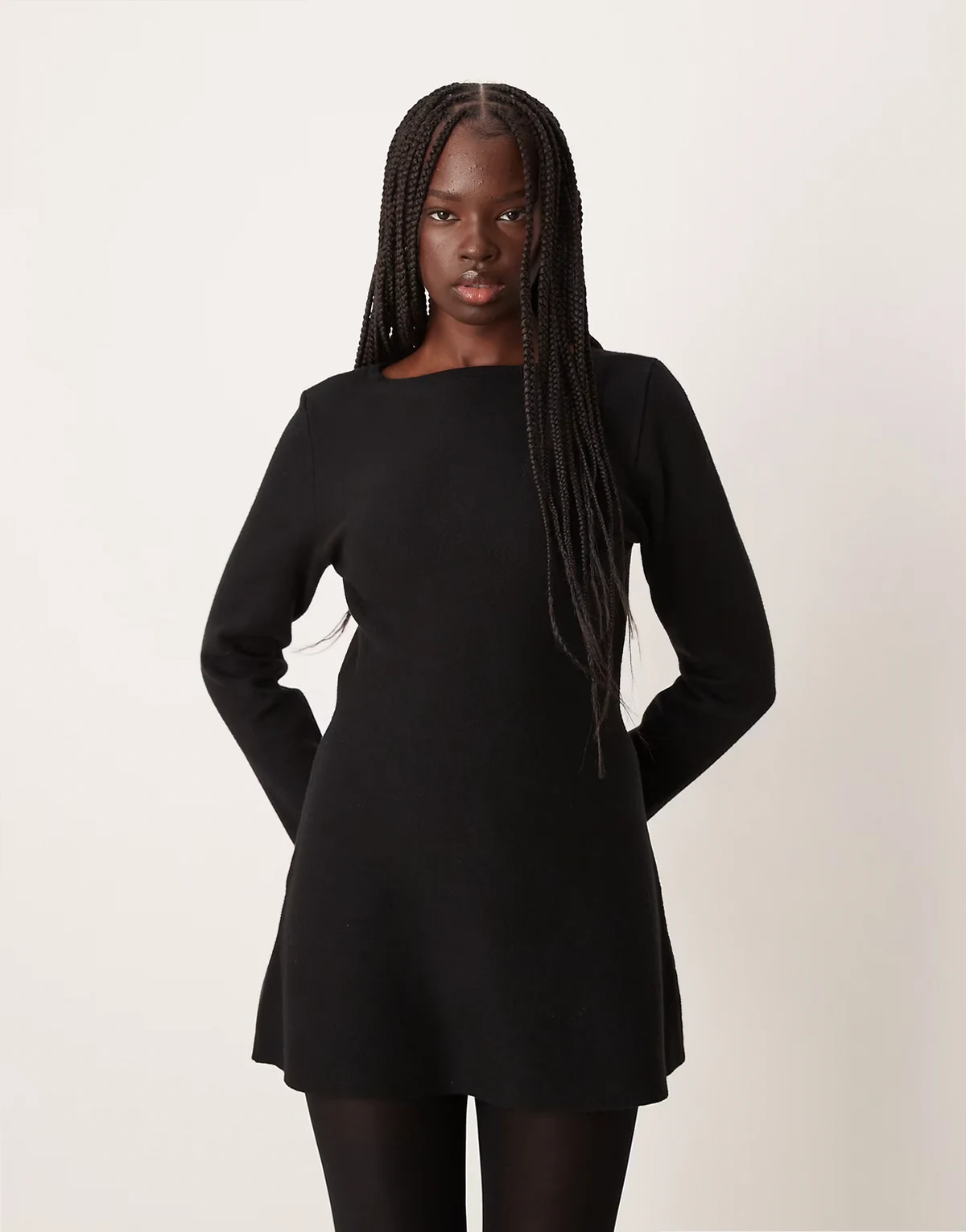 A-line knit mini dress in black