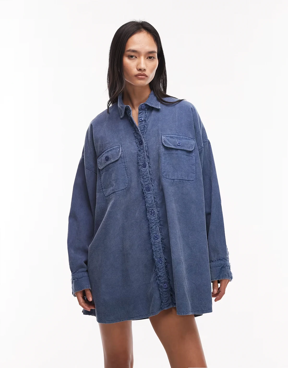 – Oversize-Hemd in verwaschenem Jeansblau mit Taschen