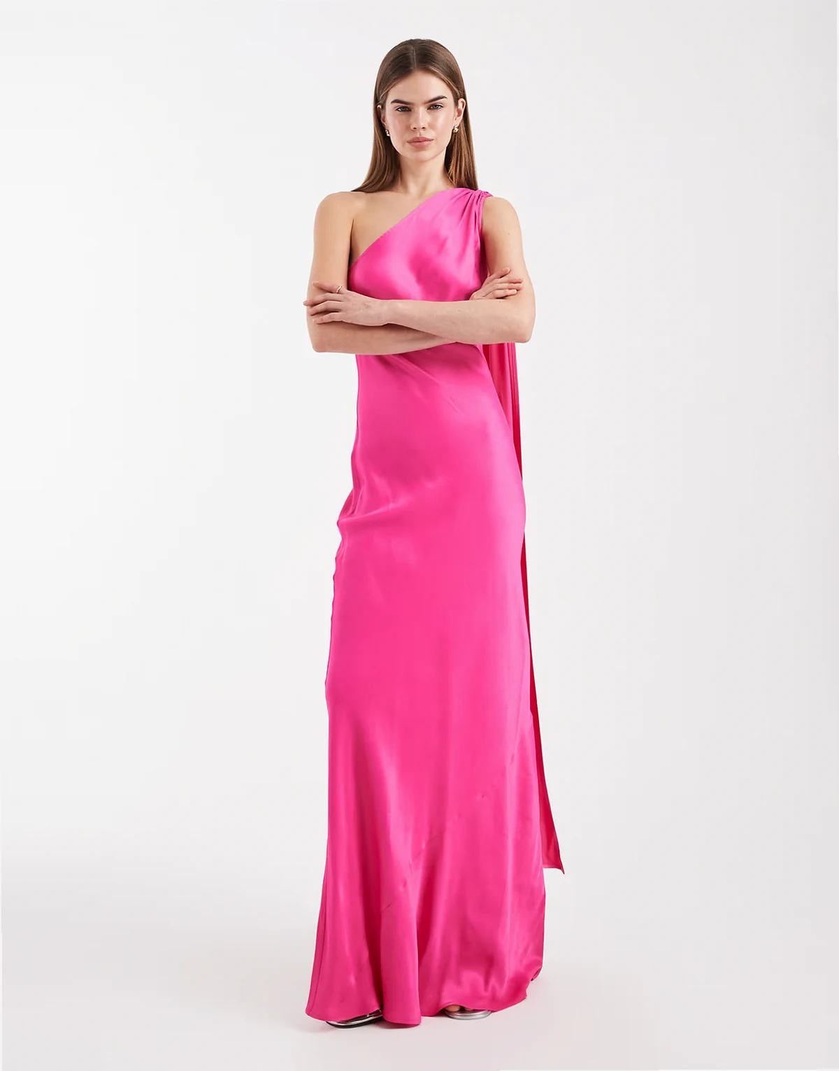 – Bridesmaid – Maxikleid in Pink mit One-Shoulder-Schalträger