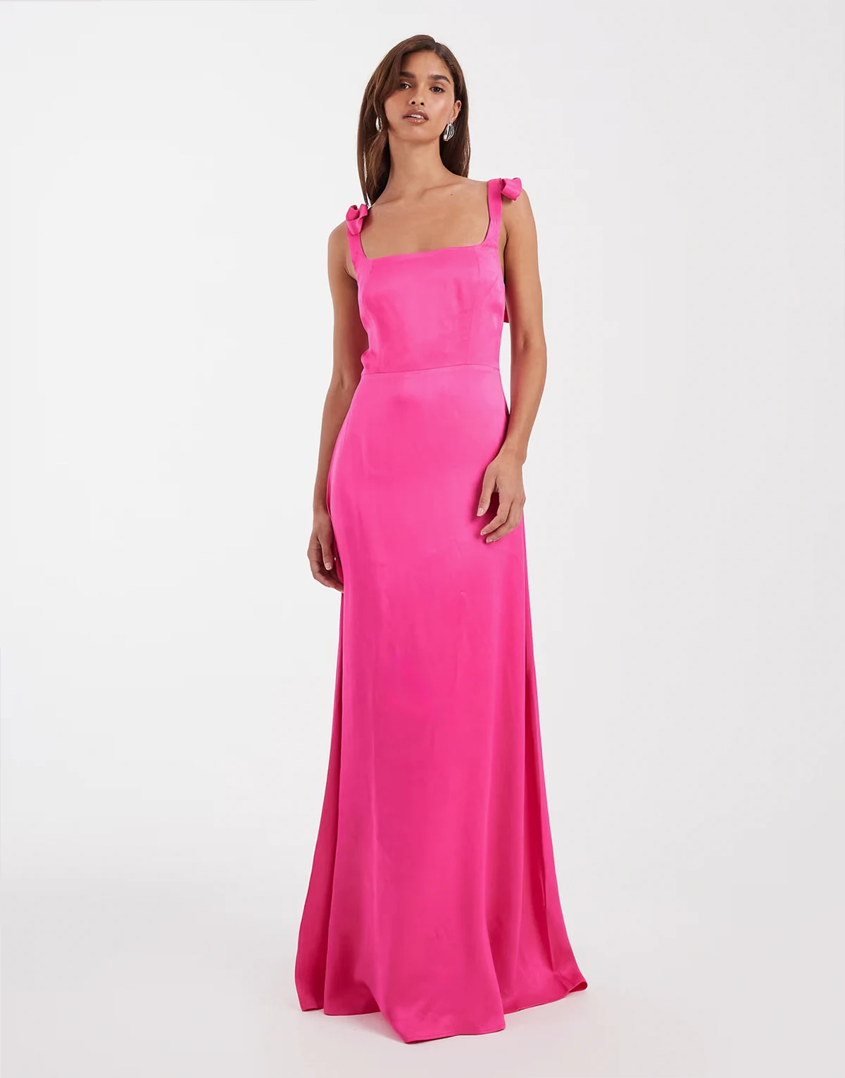 – Bridesmaid – Maxikleid in Pink mit gebundenen Trägern