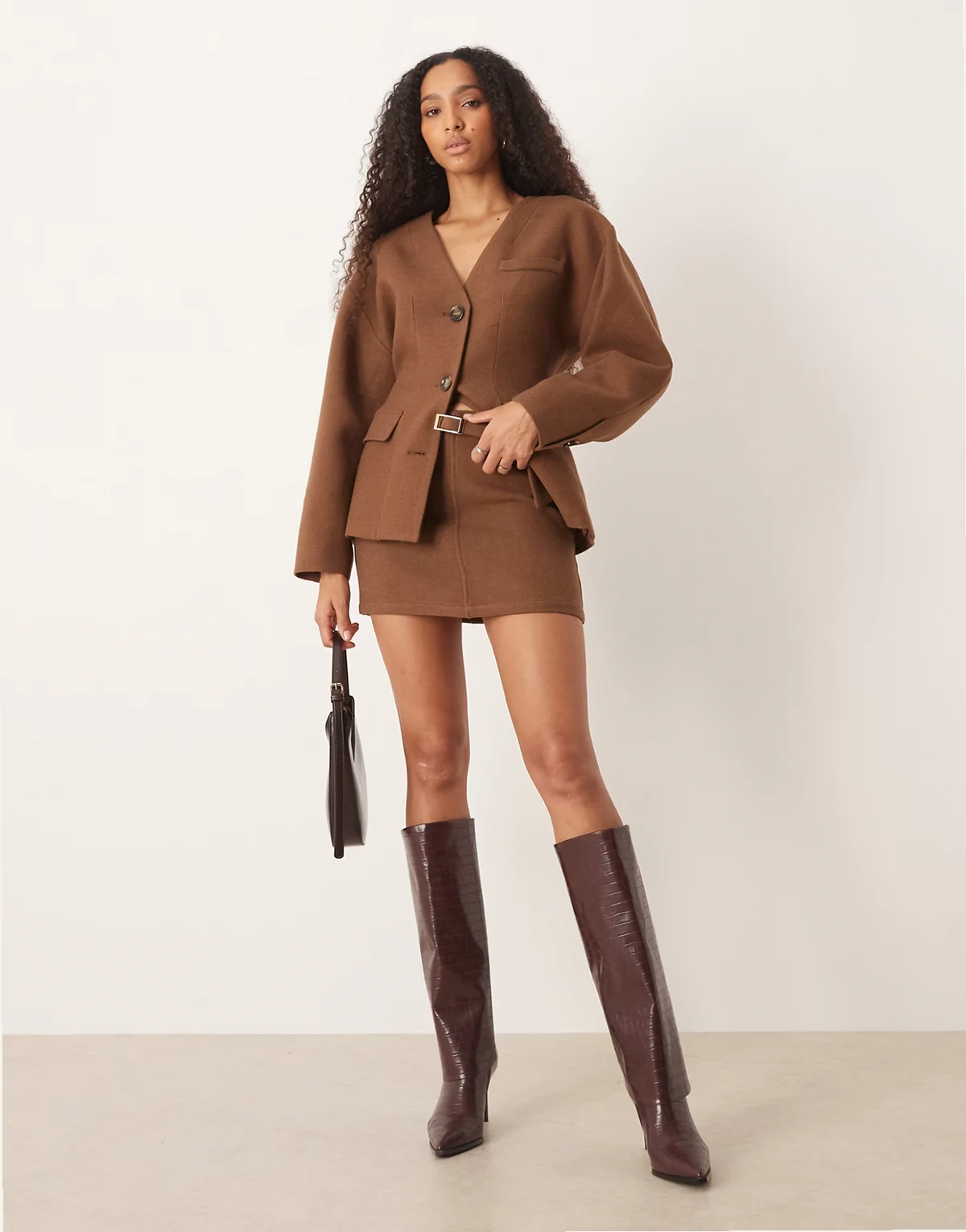 tailored belted mini skirt in brown - part of a set