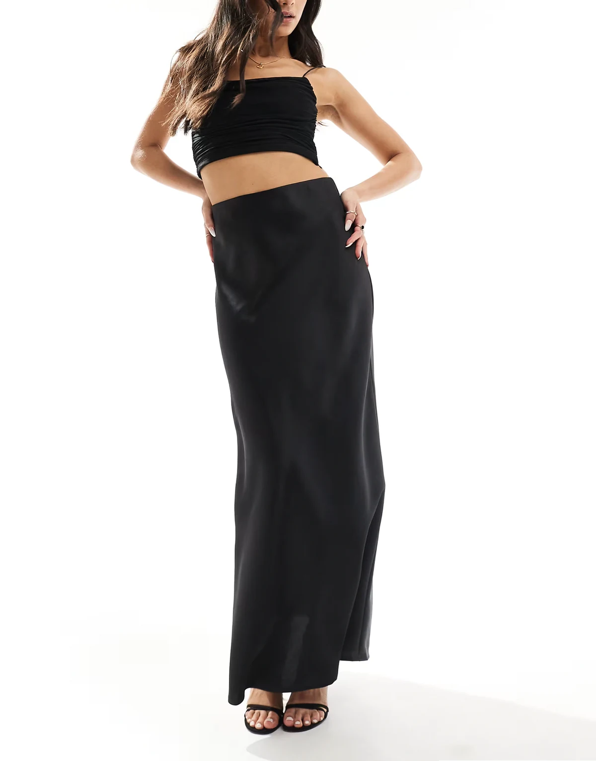 – Satin-Maxirock in Schwarz mit Bias-Cut