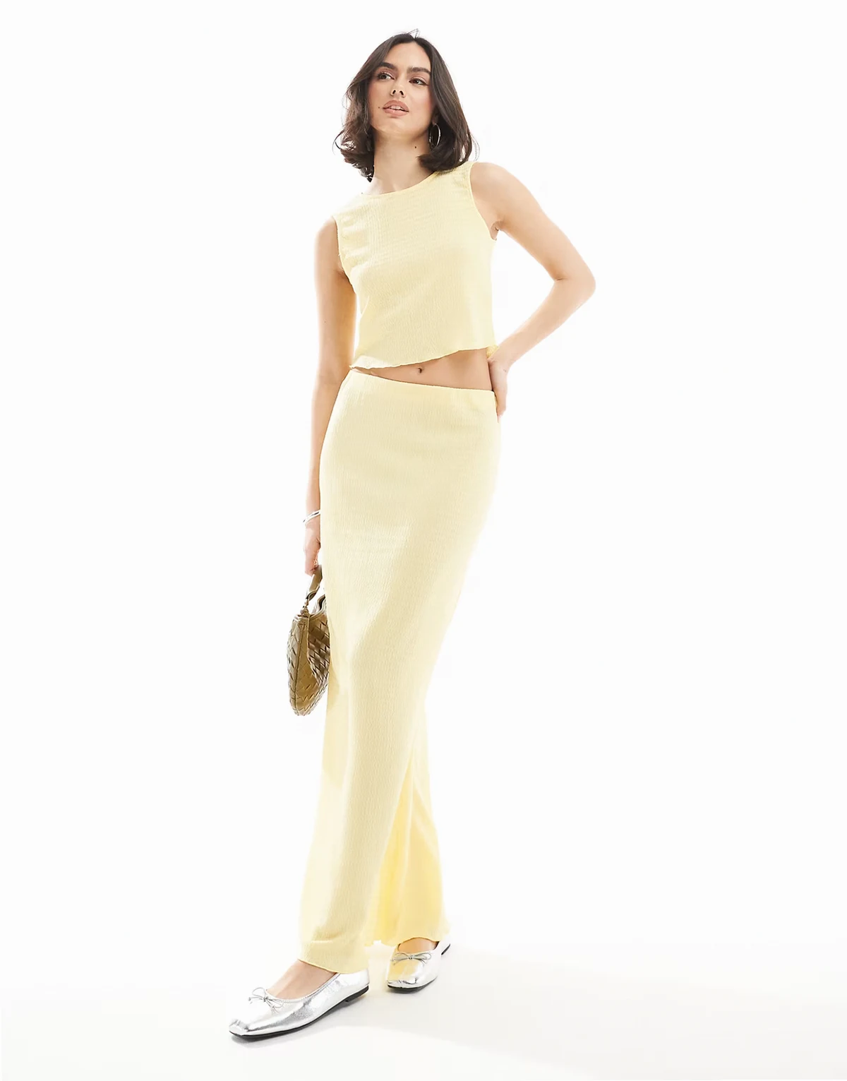 textured maxi skirt in pale banana - part of a set
